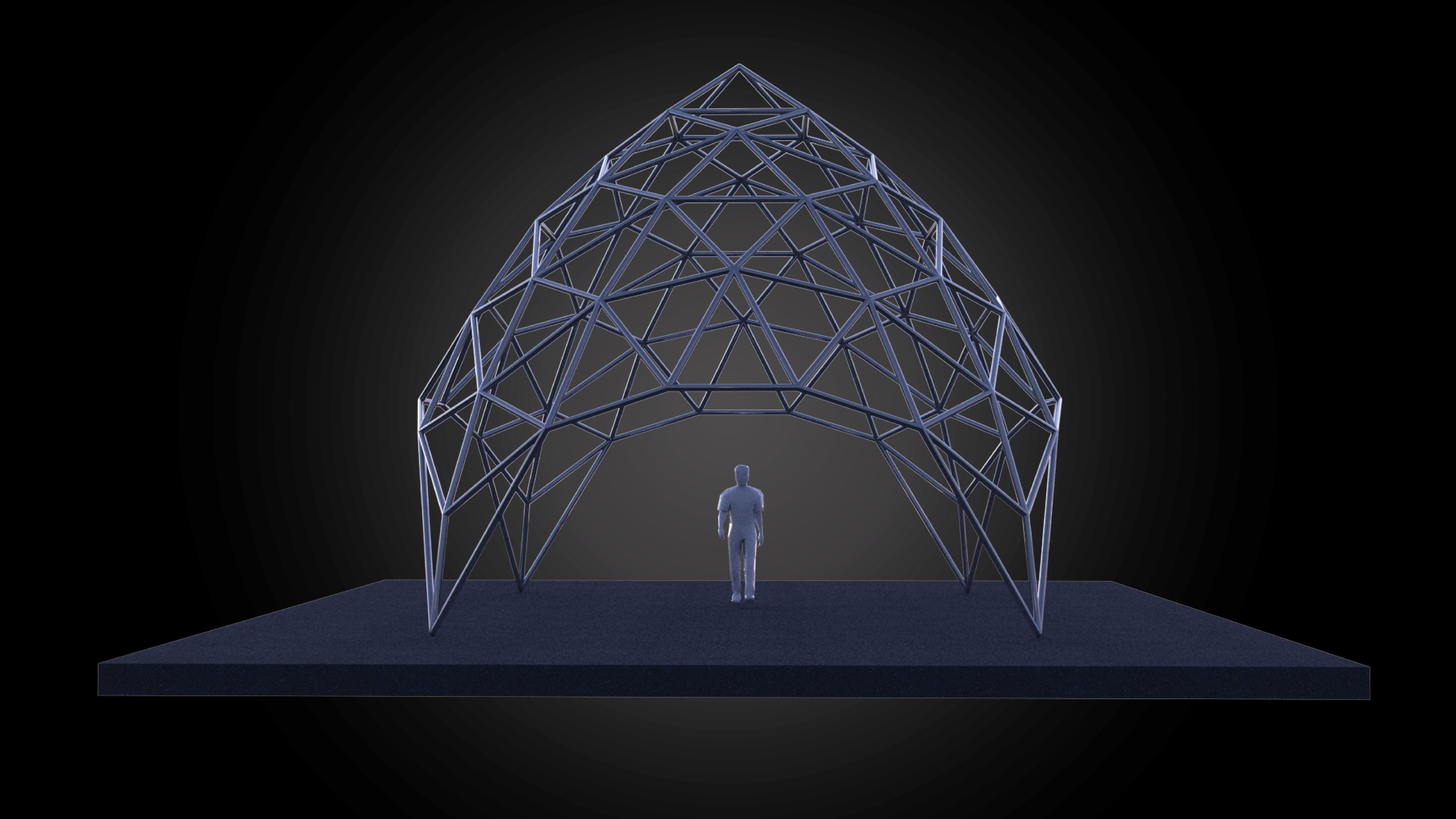 Dome pointed triangulated wire-frame structure geodesic design Low-poly 3D model_2