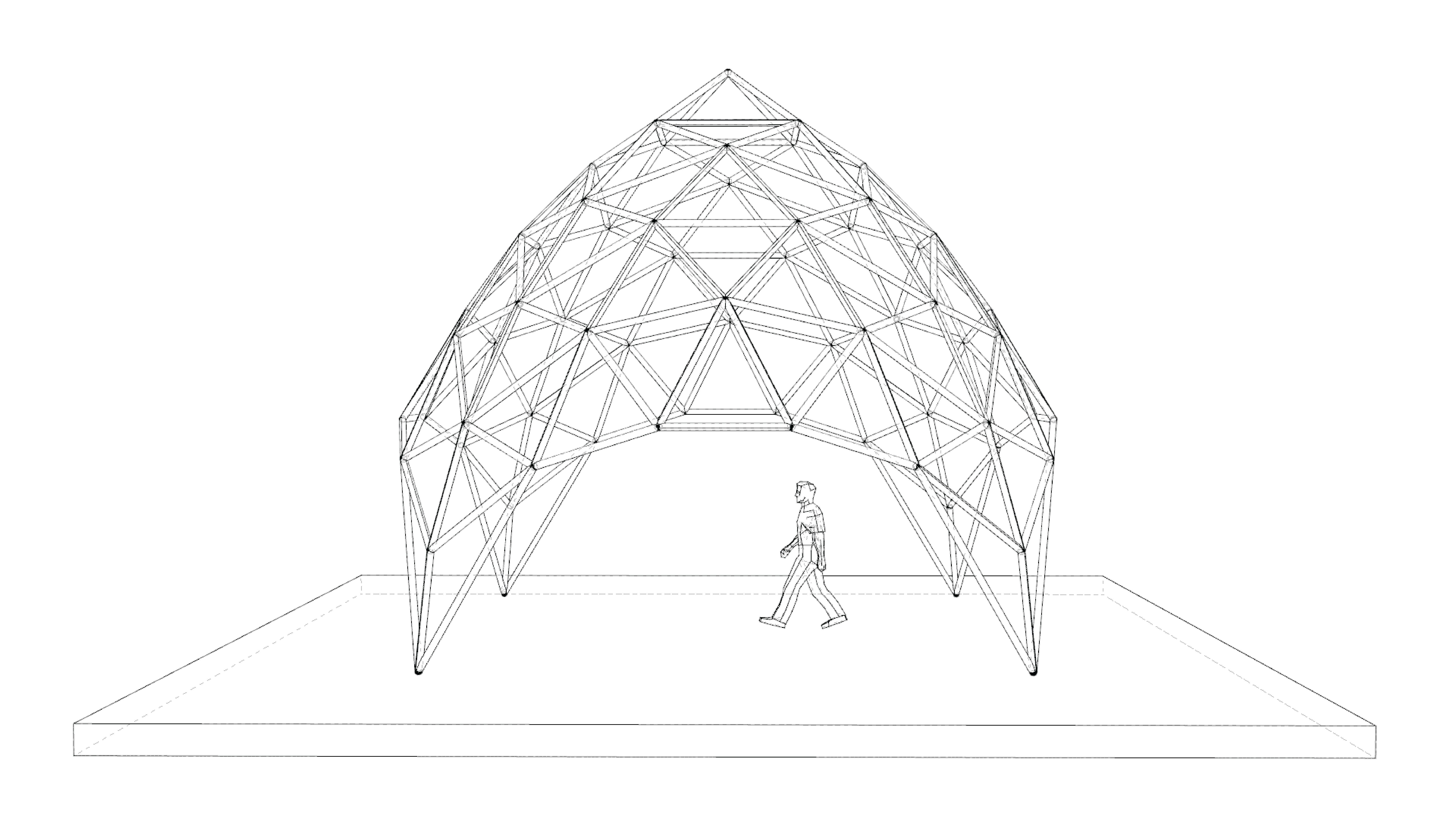 Dome pointed triangulated wire-frame structure geodesic design Low-poly 3D model_7