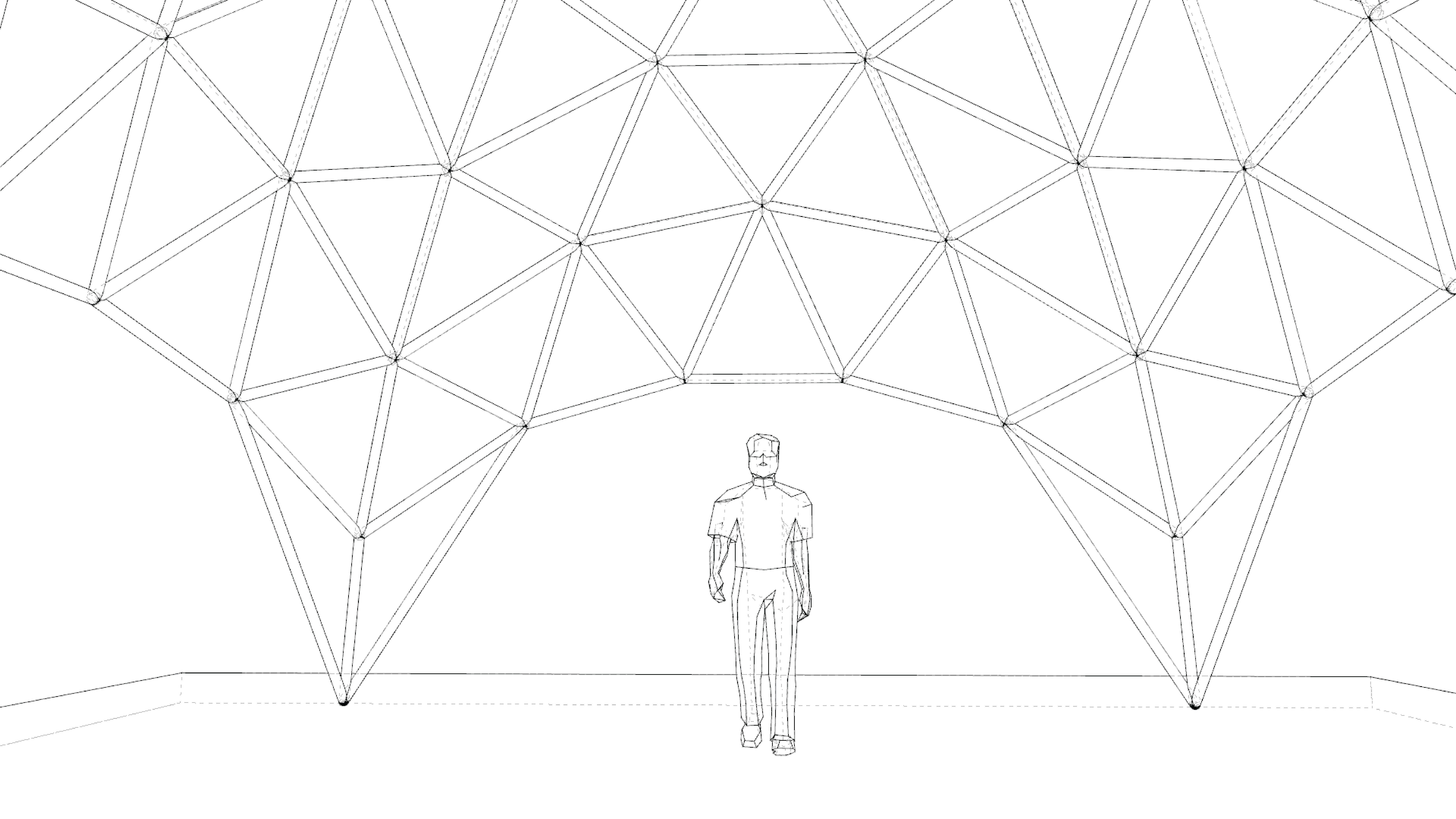 Dome pointed triangulated wire-frame structure geodesic design Low-poly 3D model_9
