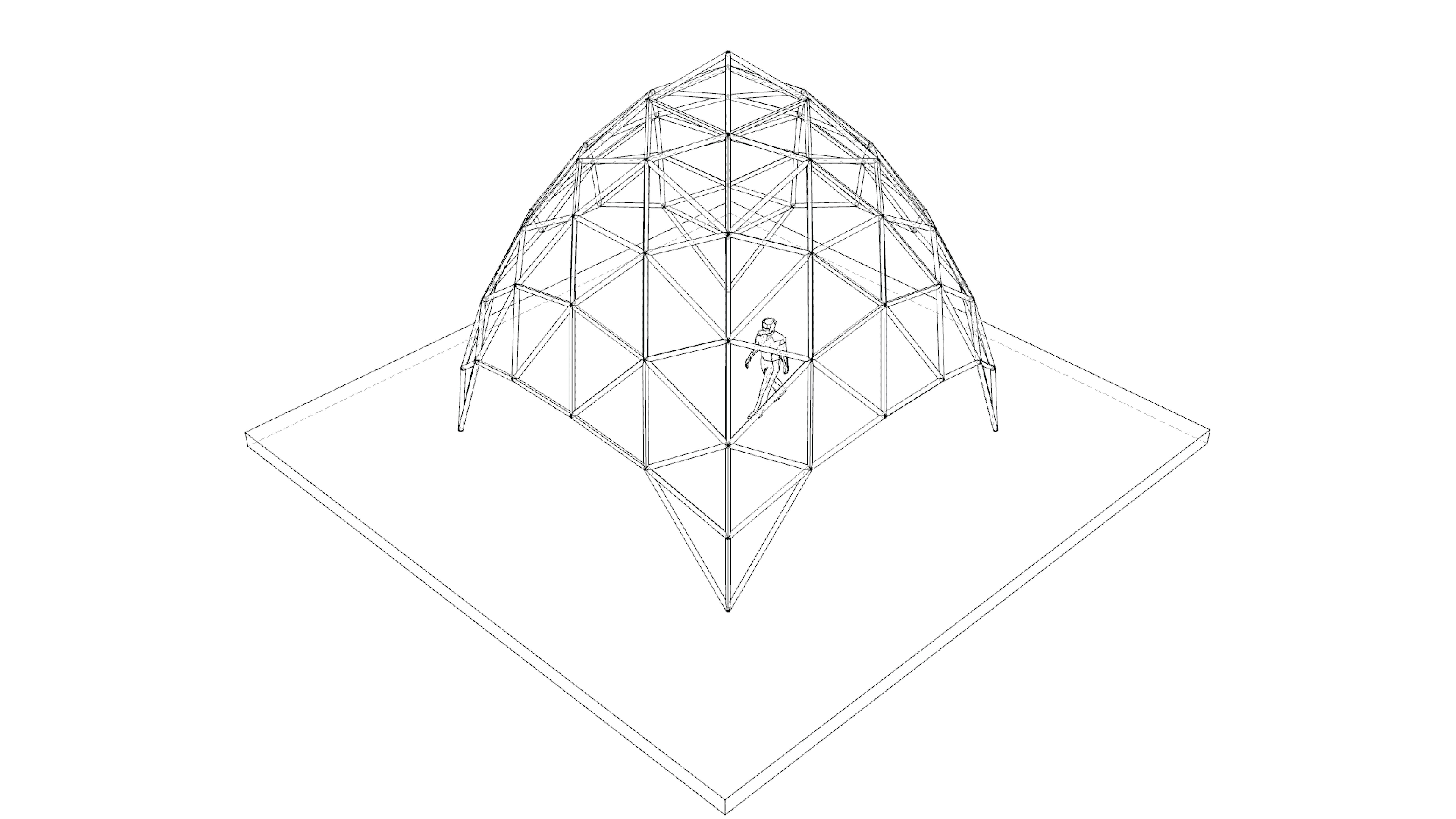 Dome pointed triangulated wire-frame structure geodesic design Low-poly 3D model_10