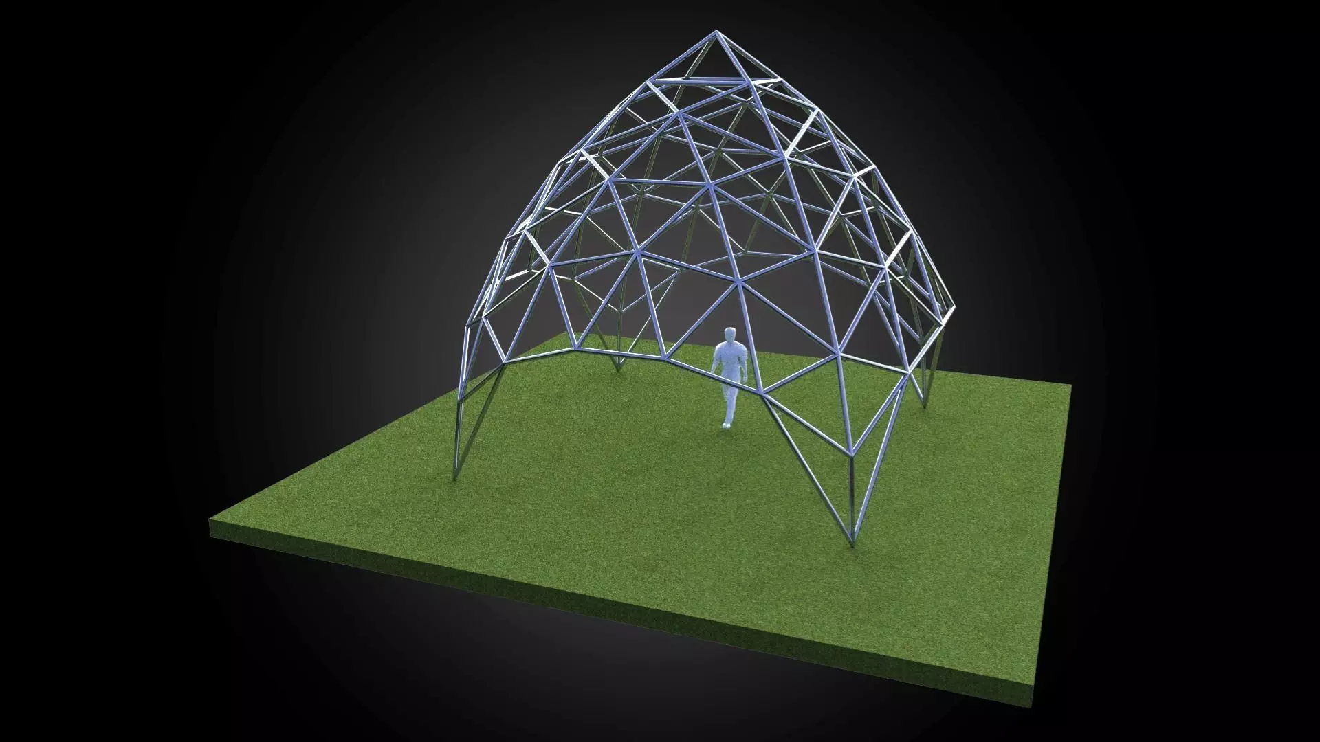 Dome pointed triangulated wire-frame structure geodesic design Low-poly 3D model_0