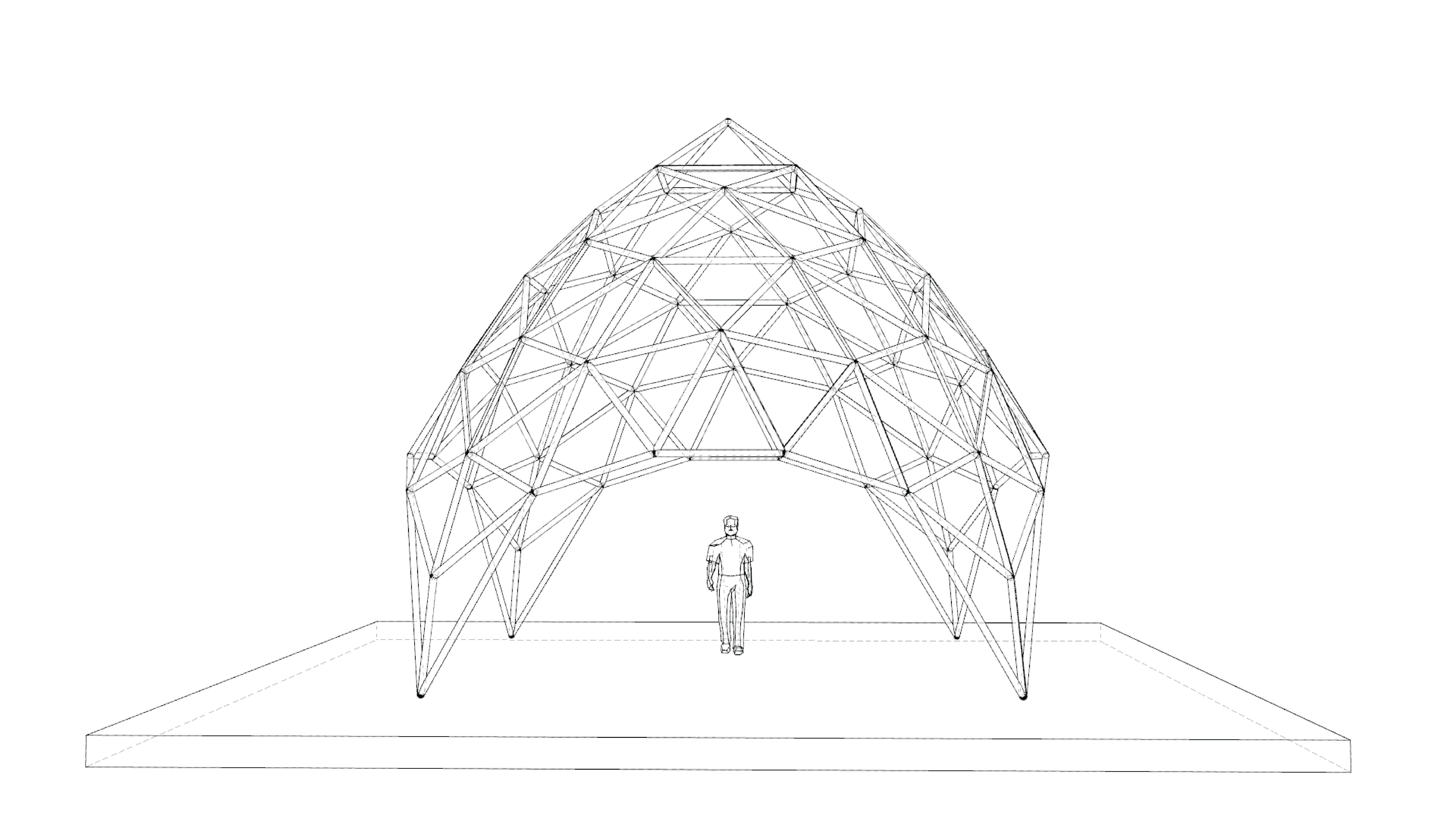 Dome pointed triangulated wire-frame structure geodesic design Low-poly 3D model_6