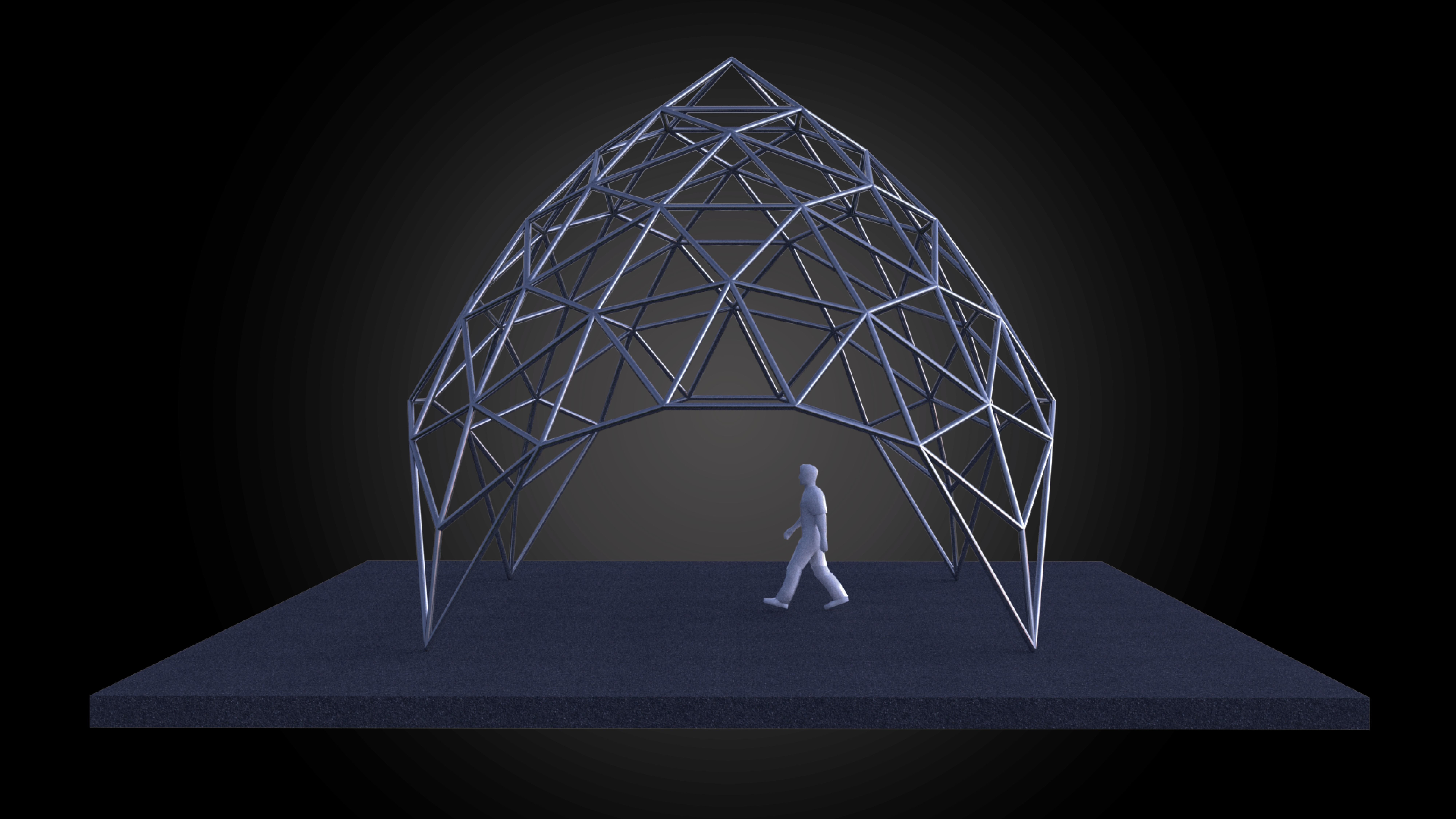 Dome pointed triangulated wire-frame structure geodesic design Low-poly 3D model_1