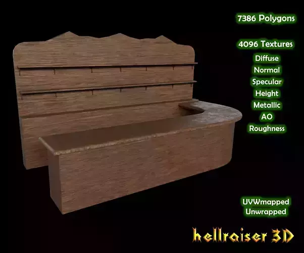 Bar Counter - PBR - Textured Low-poly 3D model