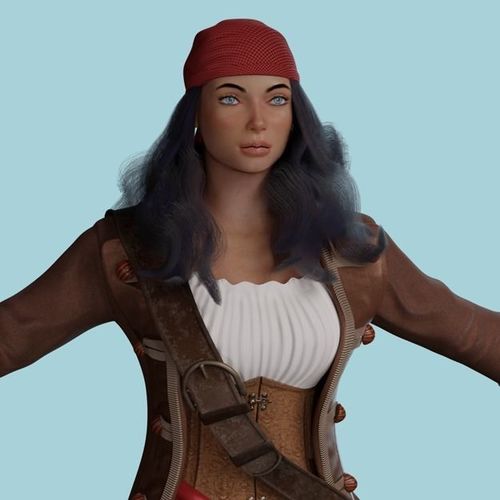 Female Pirate Low-poly 3D model