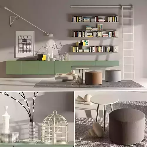 novamobili set modern living room with bookshelves and birdcage