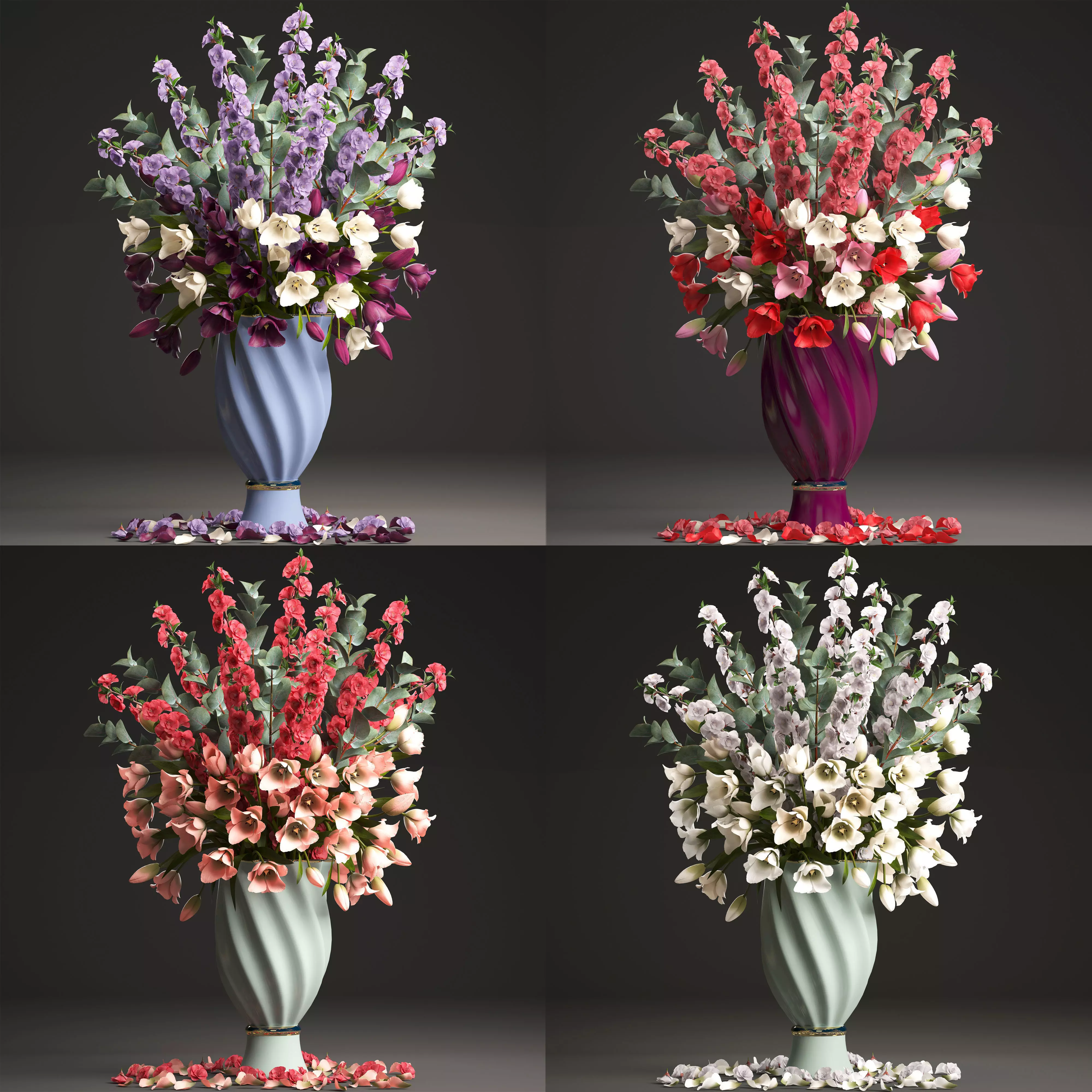 Collection of bouquets of spring flowers 3D model