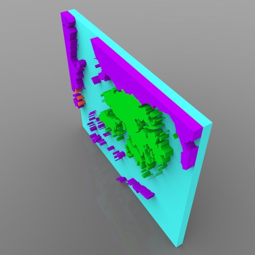 Hong Kong with Macau Map in 3ds and obj format Low-poly 3D model_4