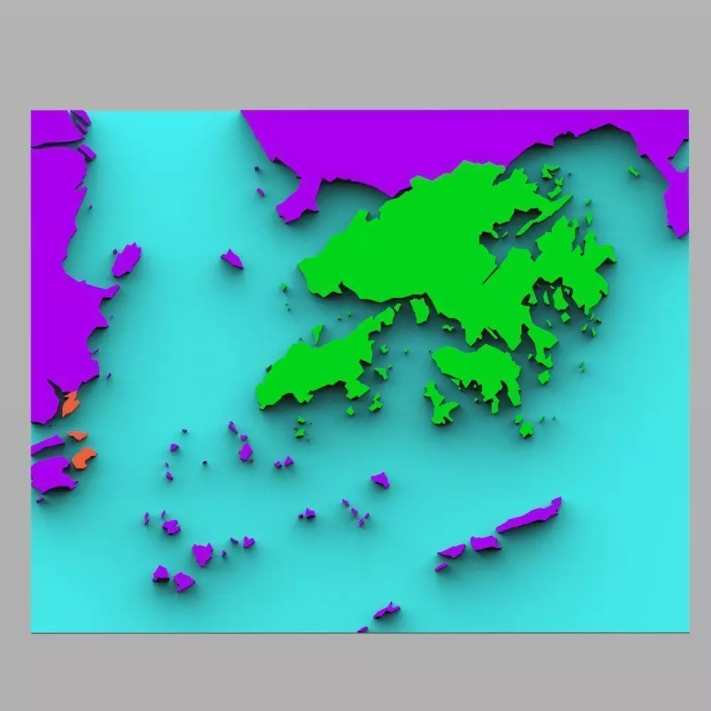 Hong Kong with Macau Map in 3ds and obj format Low-poly 3D model_0