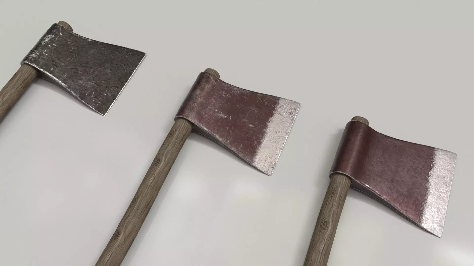Wood Axe Set Low-poly 3D model_0