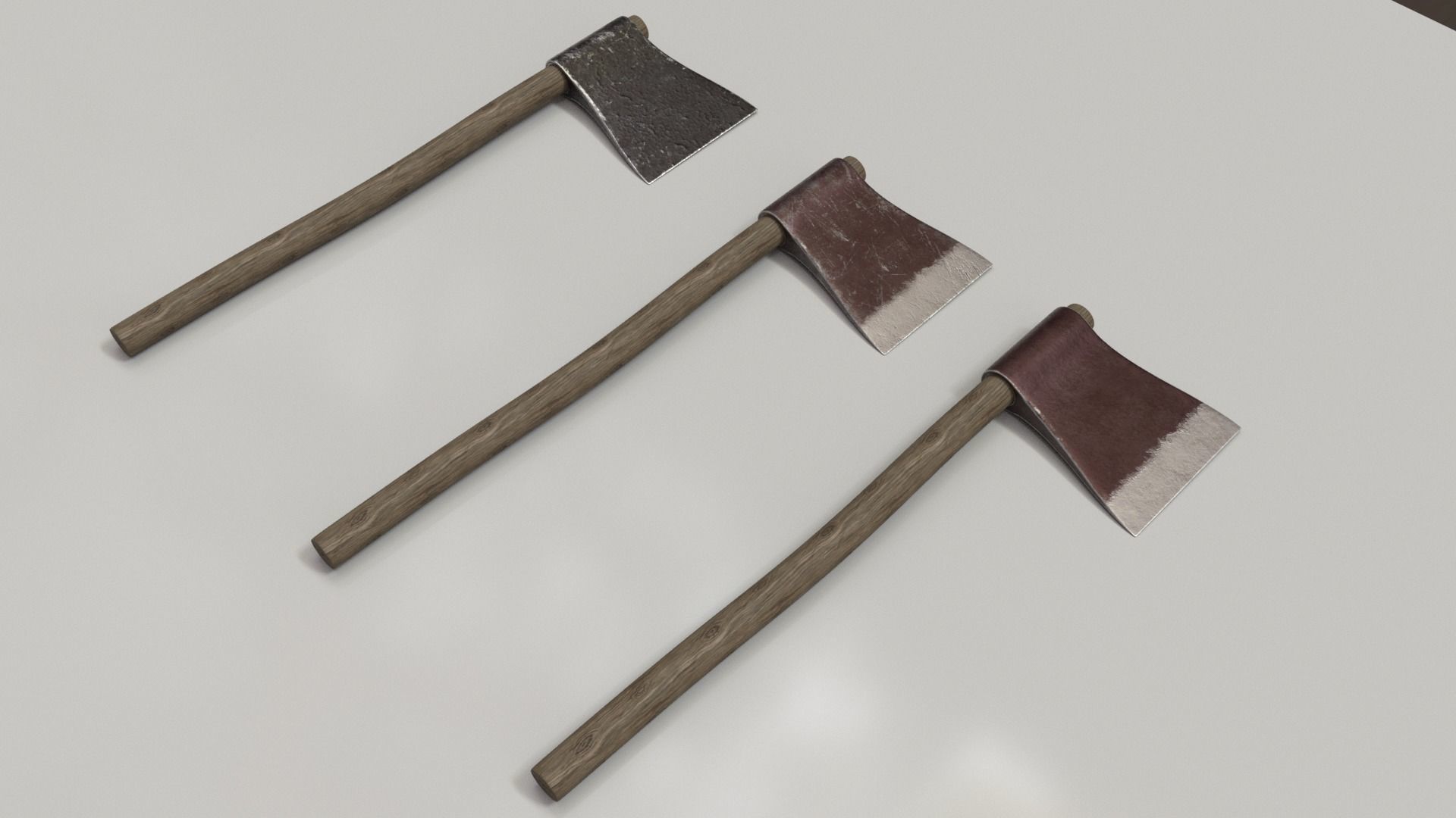Wood Axe Set Low-poly 3D model_1