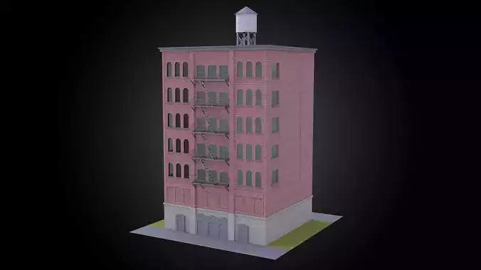 Brick building w water tower exterior fully modeled architecture