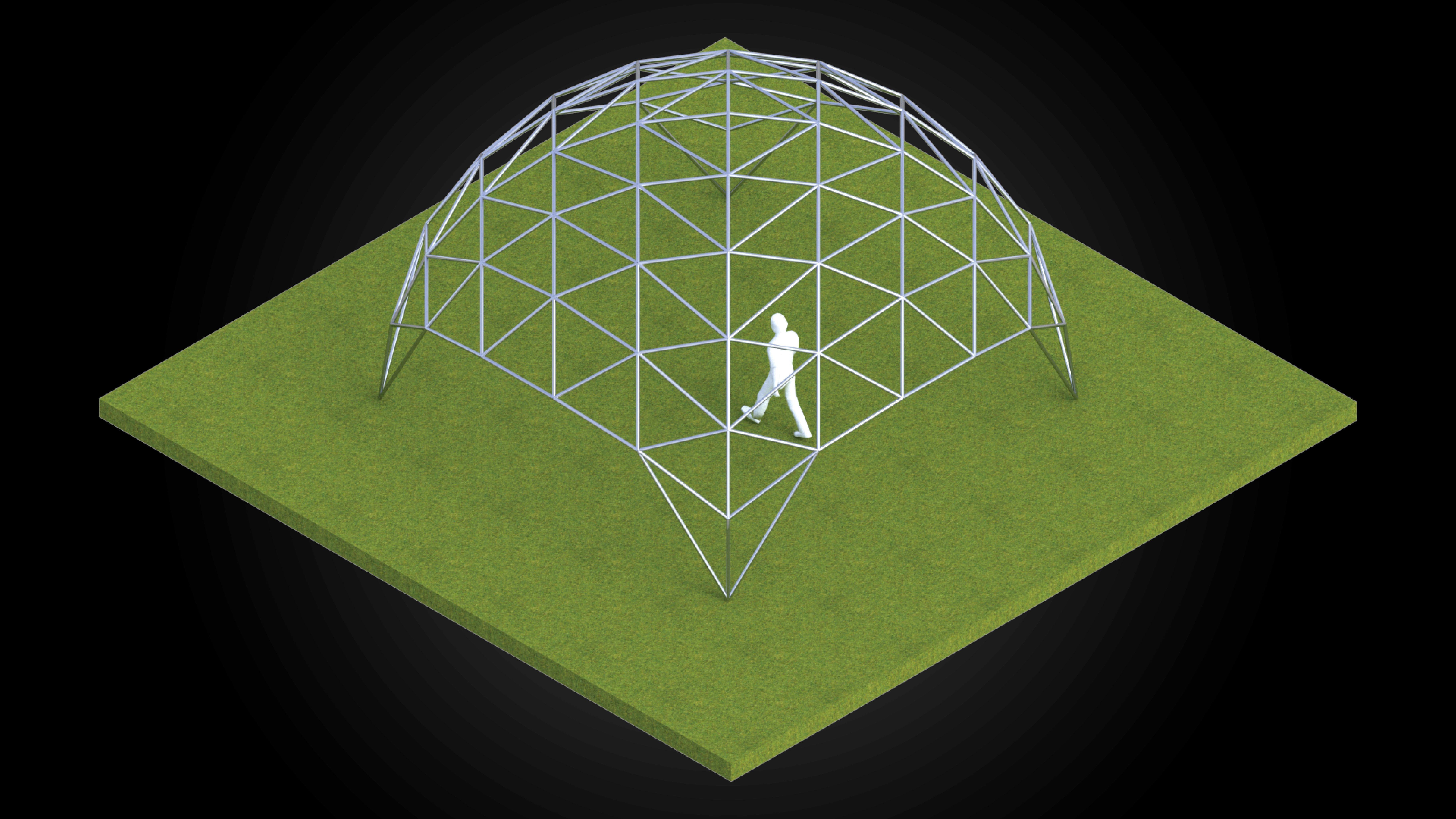 Dome triangulated with openings wireframe structure architecture 3D model_3