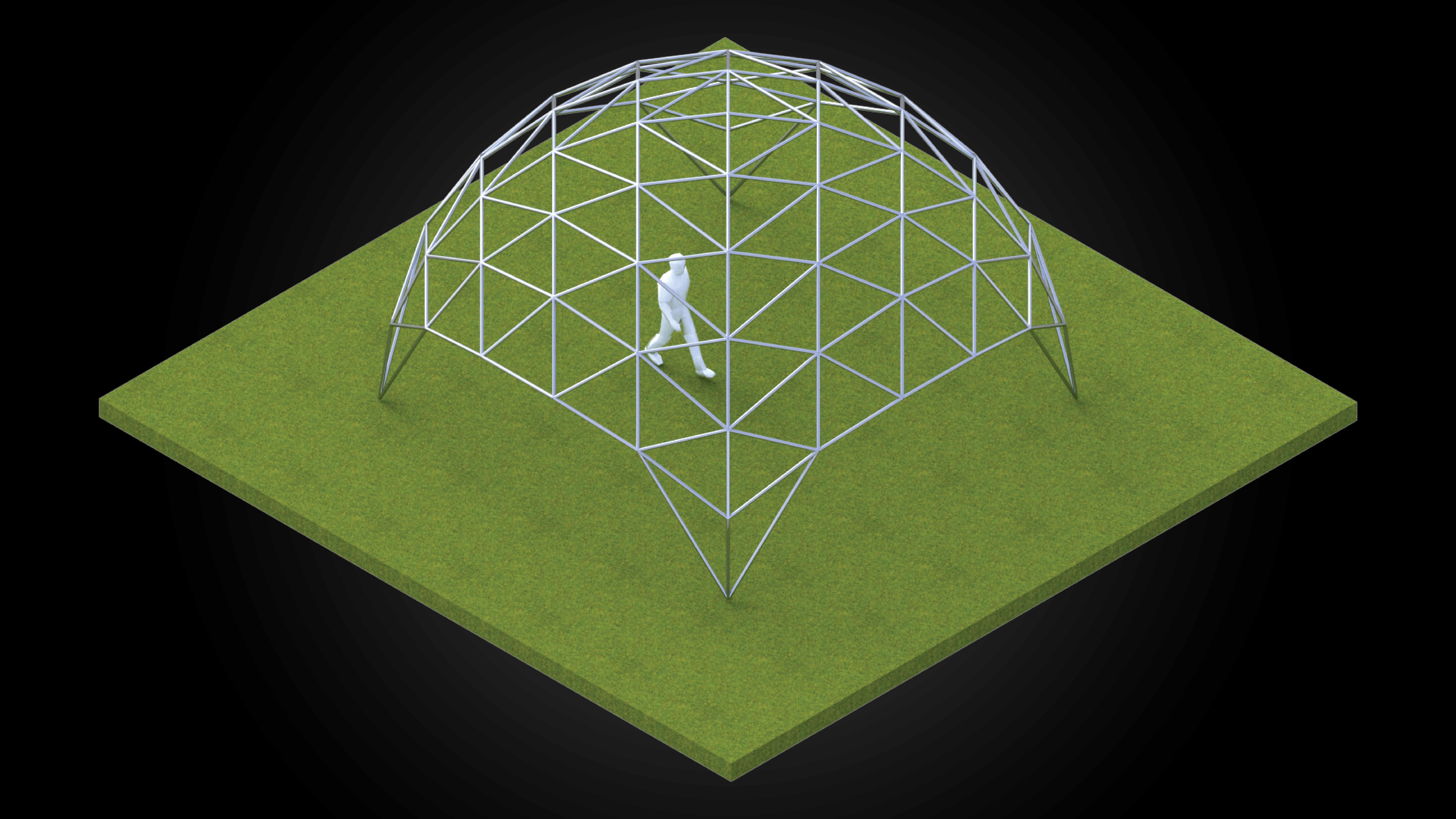 Dome triangulated with openings wireframe structure architecture 3D model_5