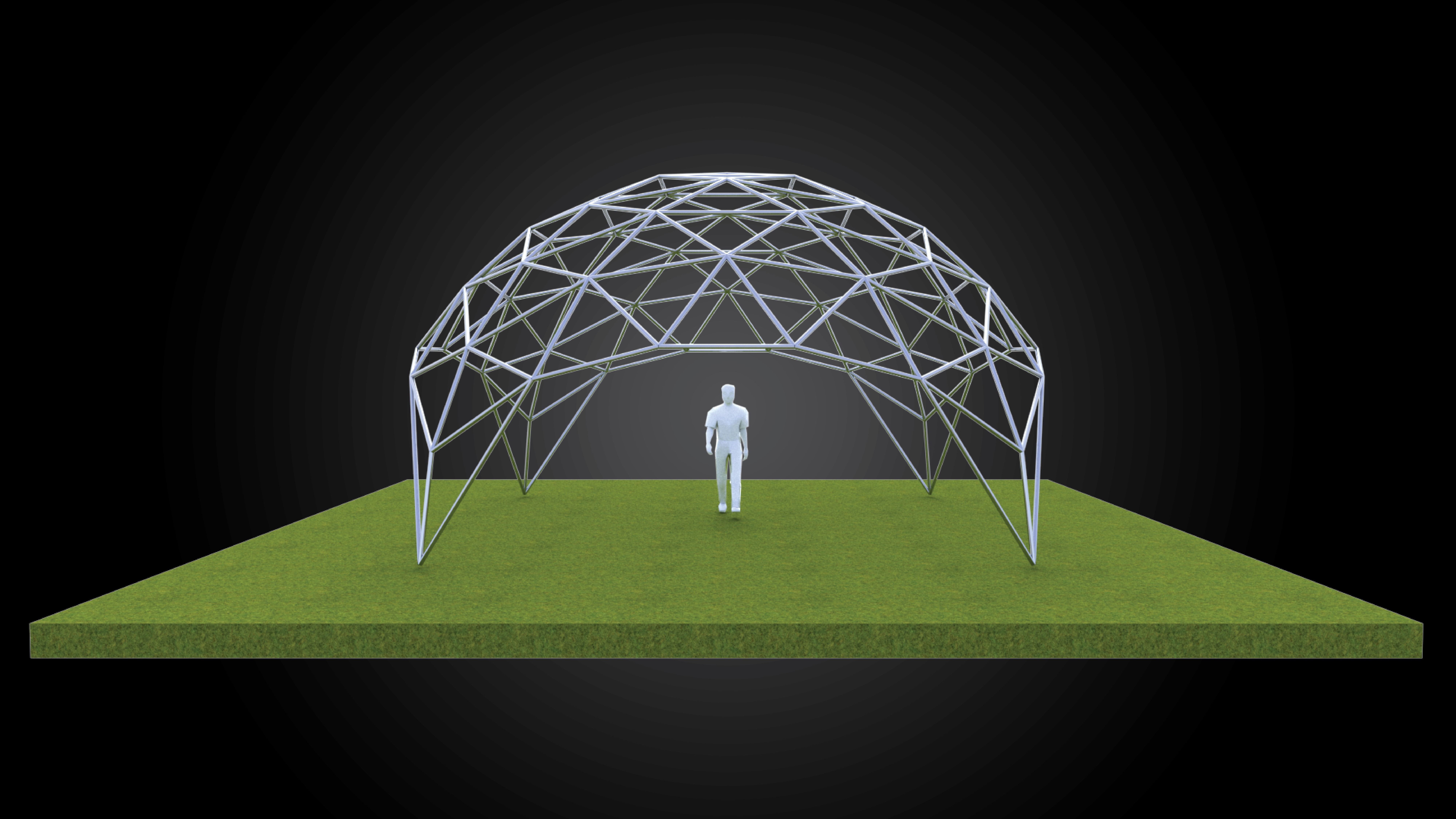 Dome triangulated with openings wireframe structure architecture 3D model_1