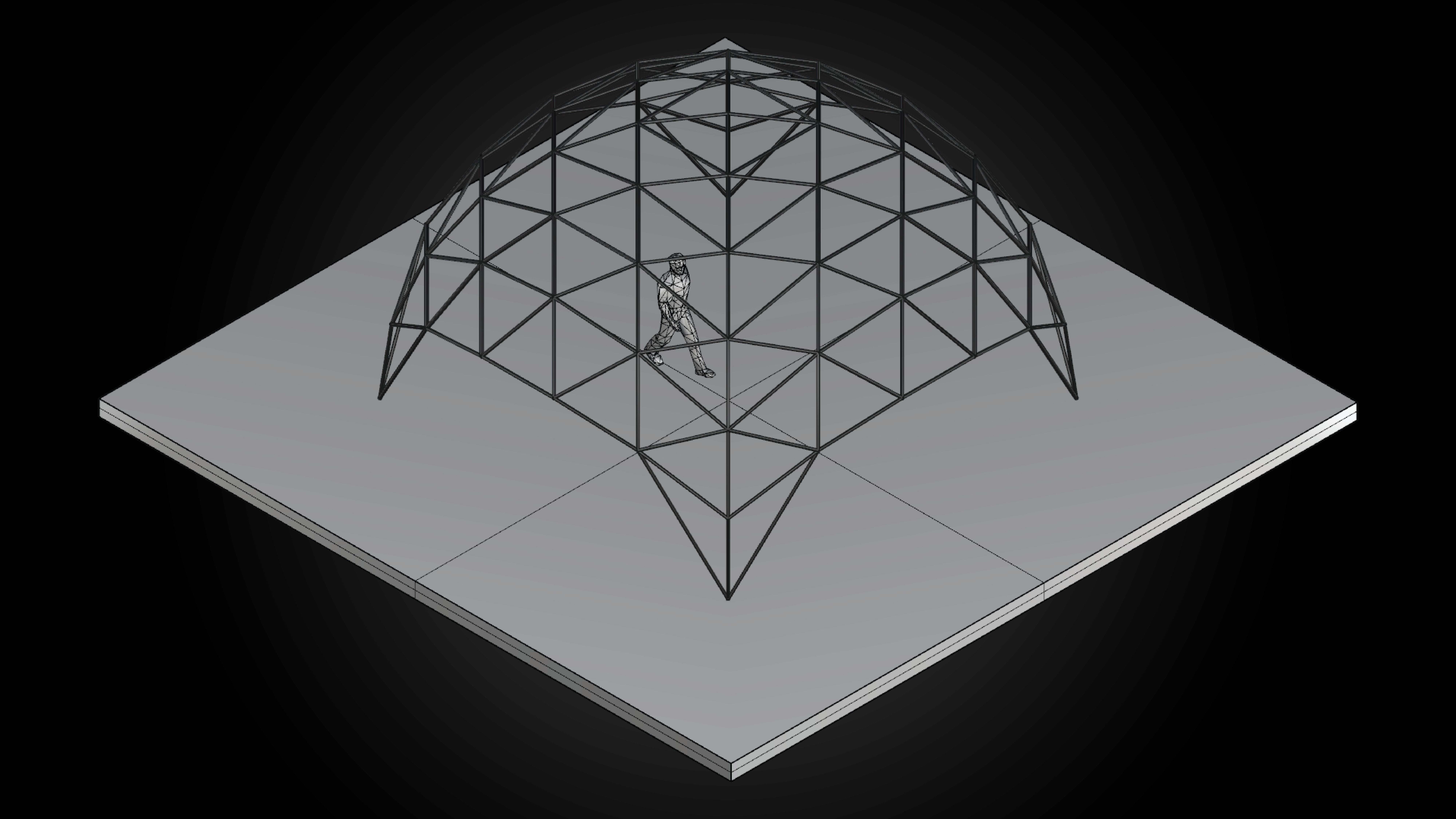 Dome triangulated with openings wireframe structure architecture 3D model_11