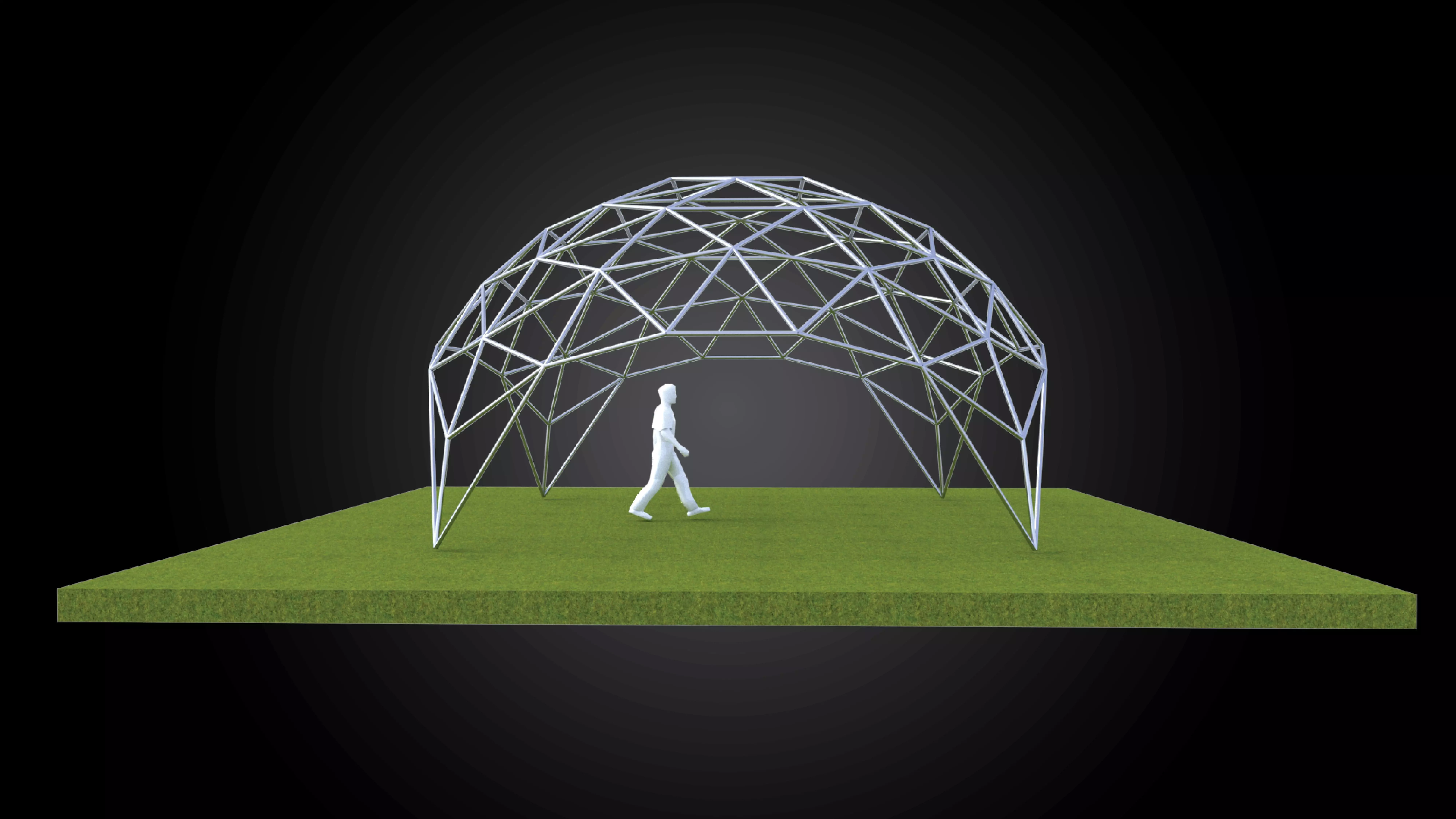 Dome triangulated with openings wireframe structure architecture 3D model_0