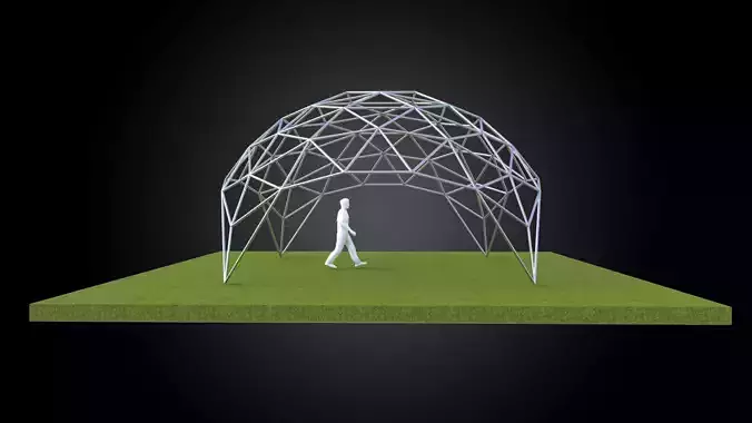 Dome triangulated with openings wireframe structure architecture