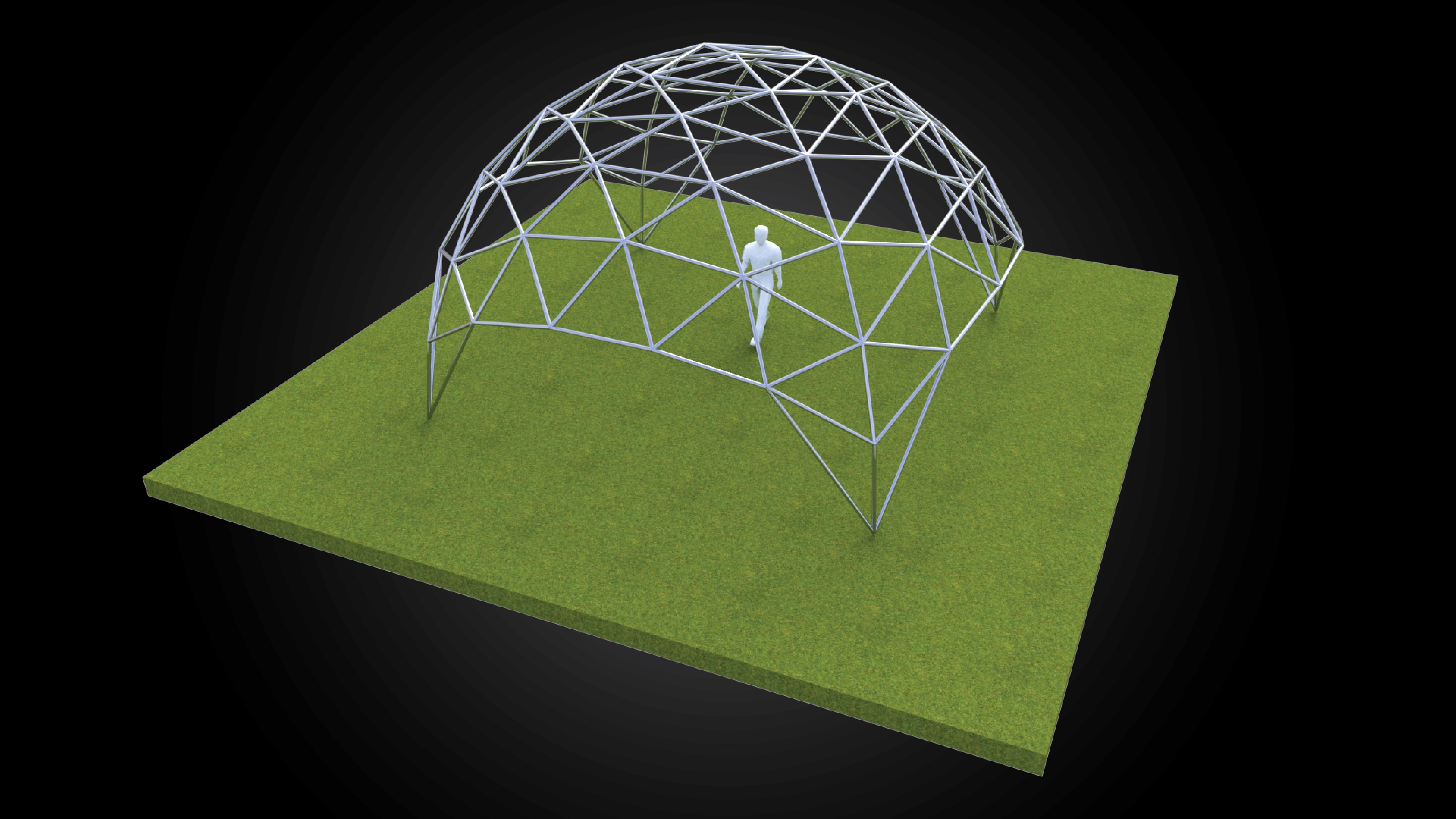 Dome triangulated with openings wireframe structure architecture 3D model_4