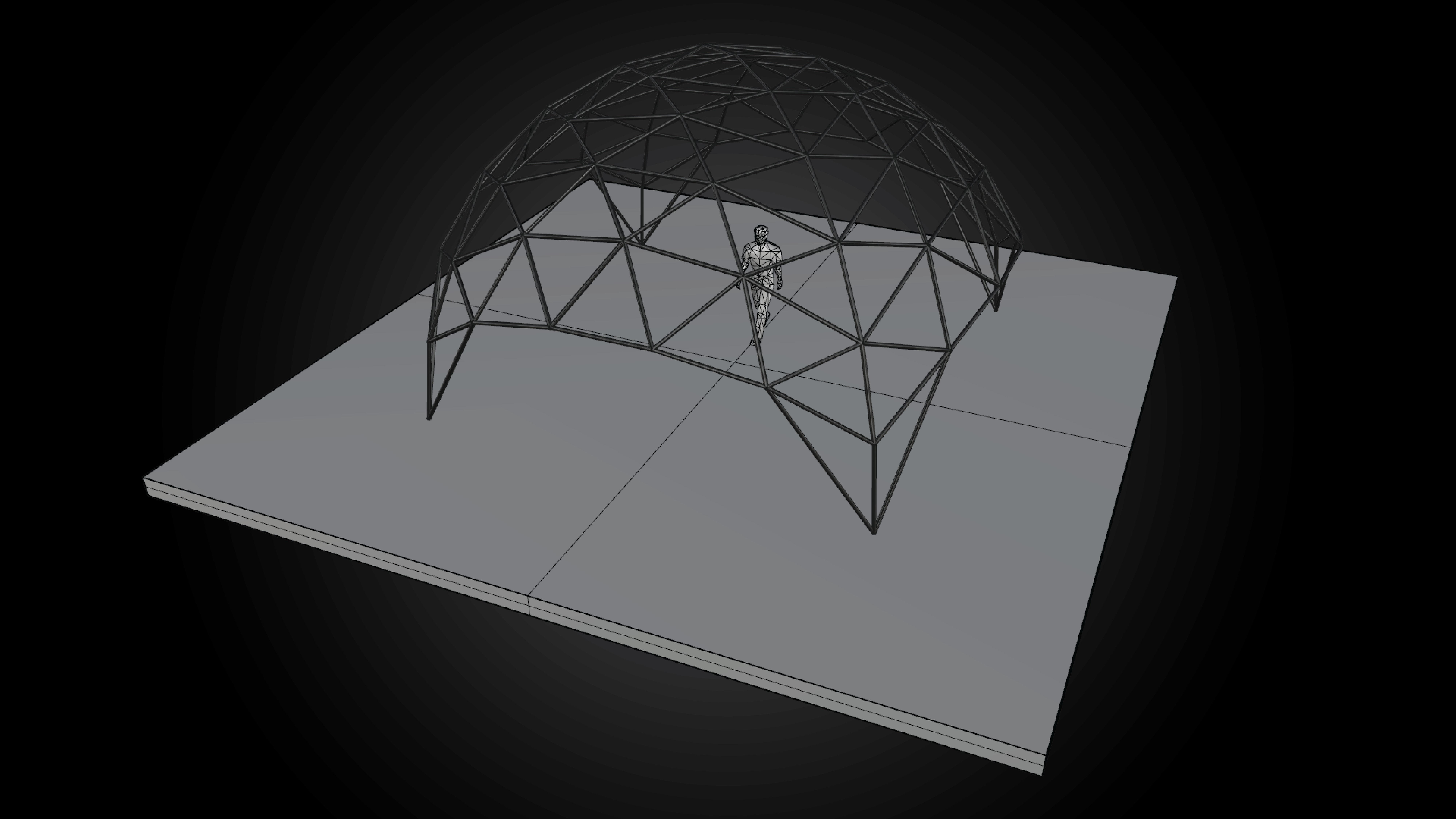 Dome triangulated with openings wireframe structure architecture 3D model_8