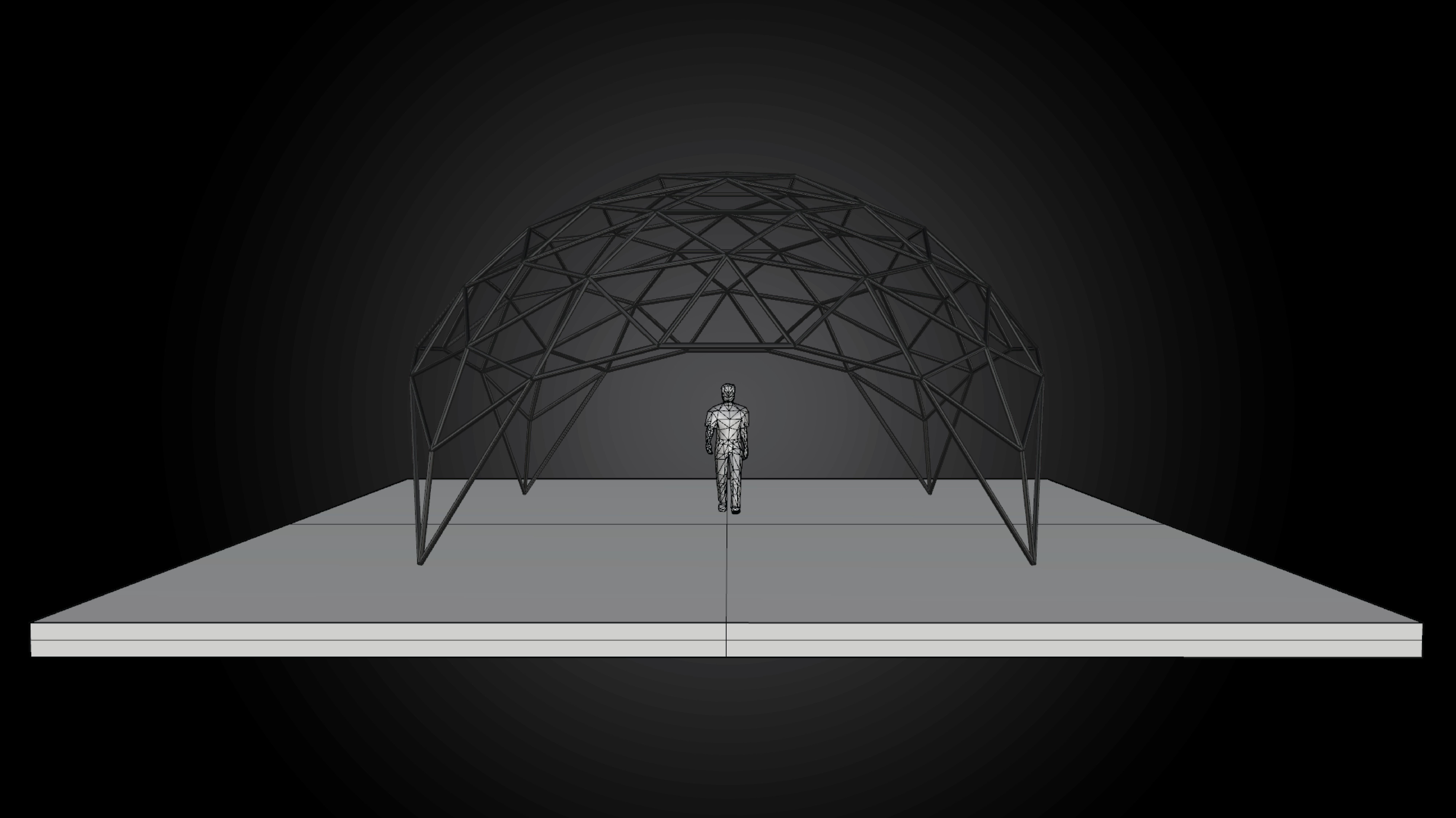 Dome triangulated with openings wireframe structure architecture 3D model_7