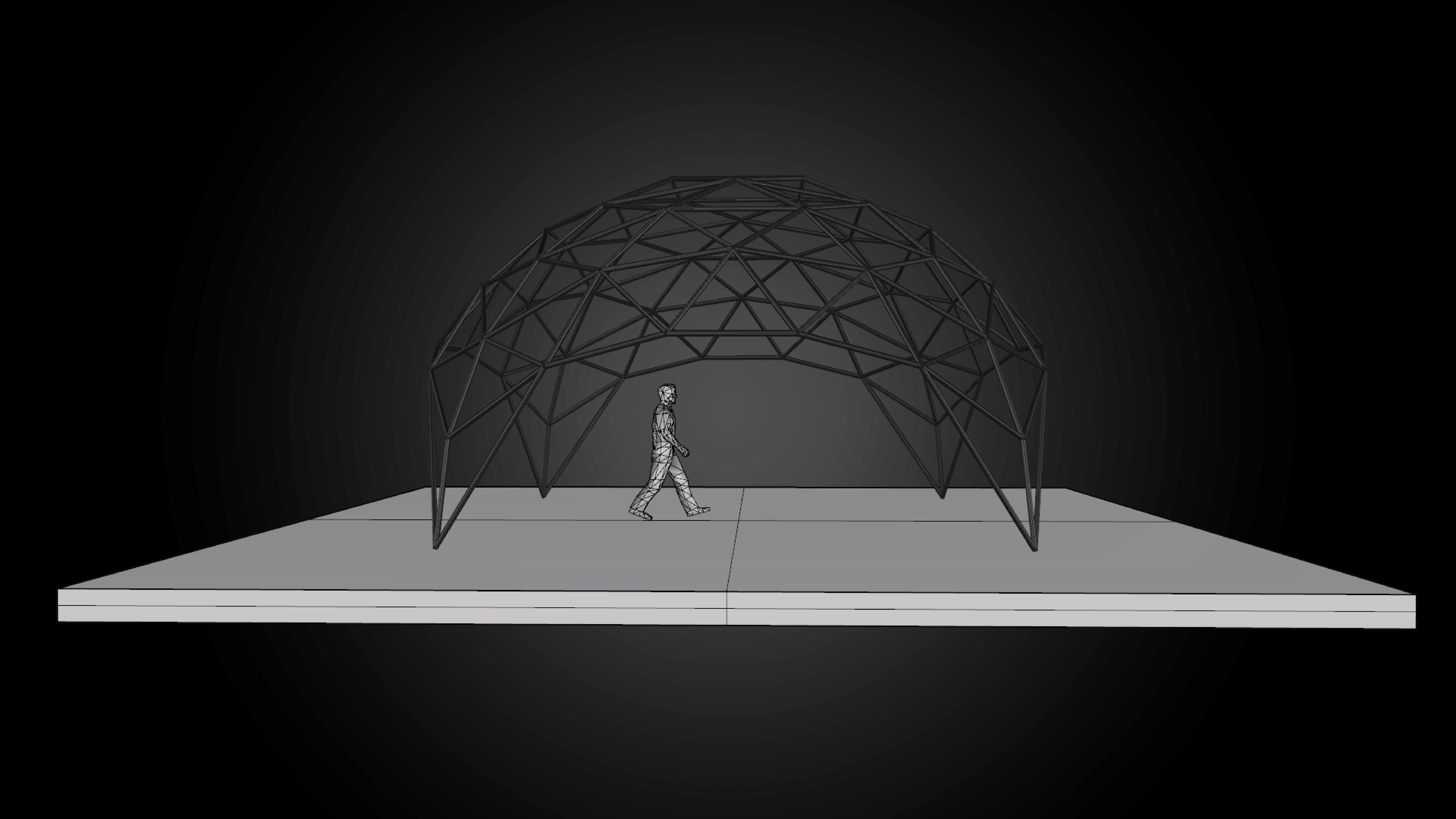 Dome triangulated with openings wireframe structure architecture 3D model_6