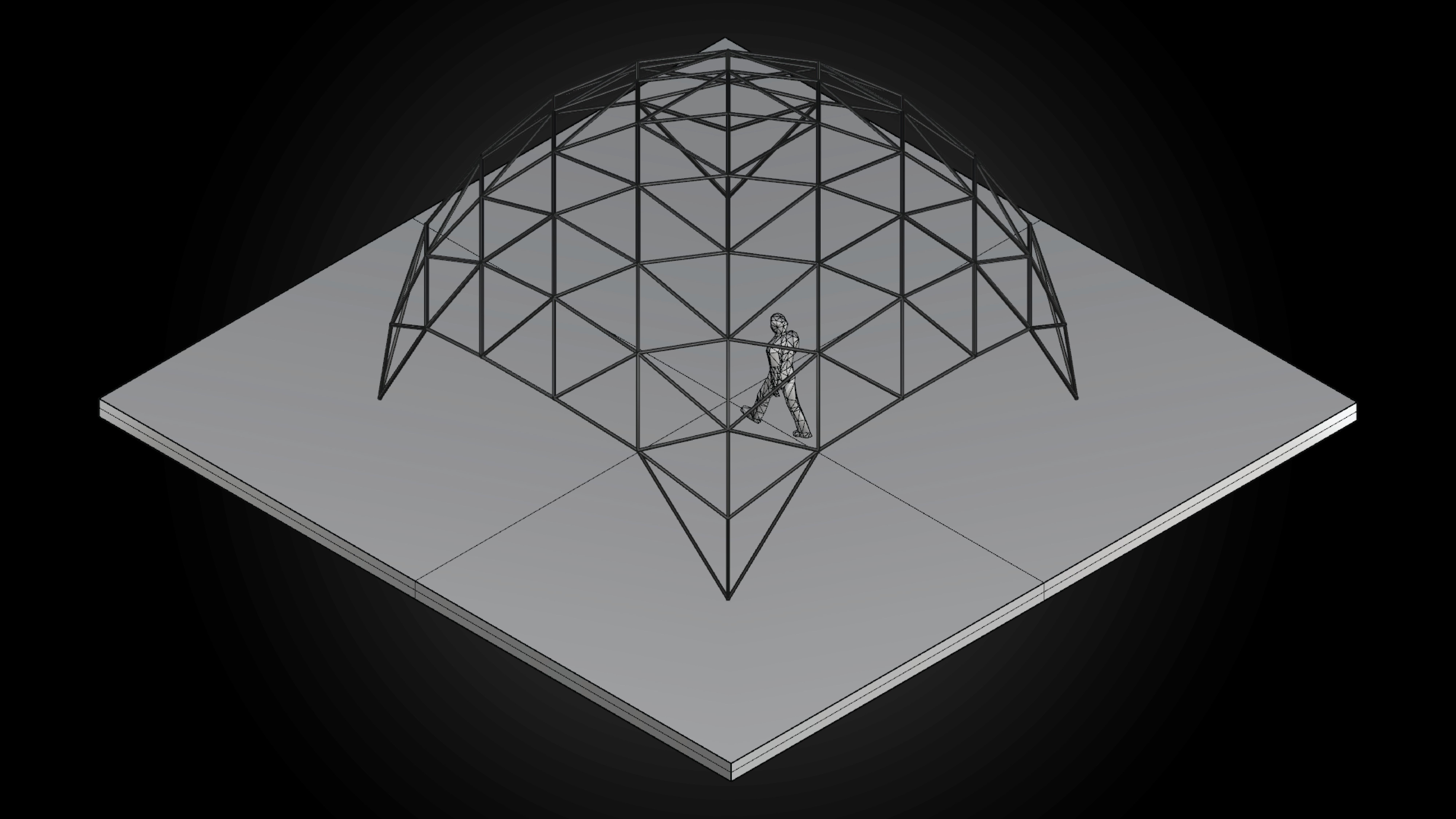 Dome triangulated with openings wireframe structure architecture 3D model_10