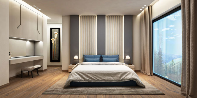BEDROOM modern with wooden floors 3D model