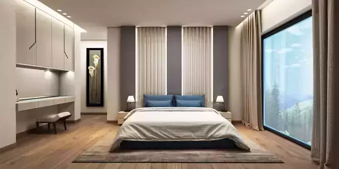 BEDROOM modern with wooden floors 3D model