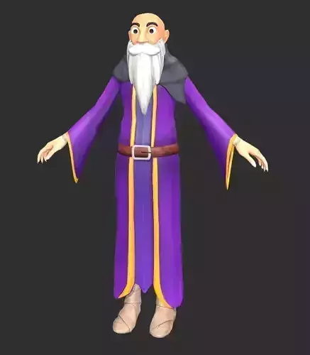 Wizard animated character with robe and long beard