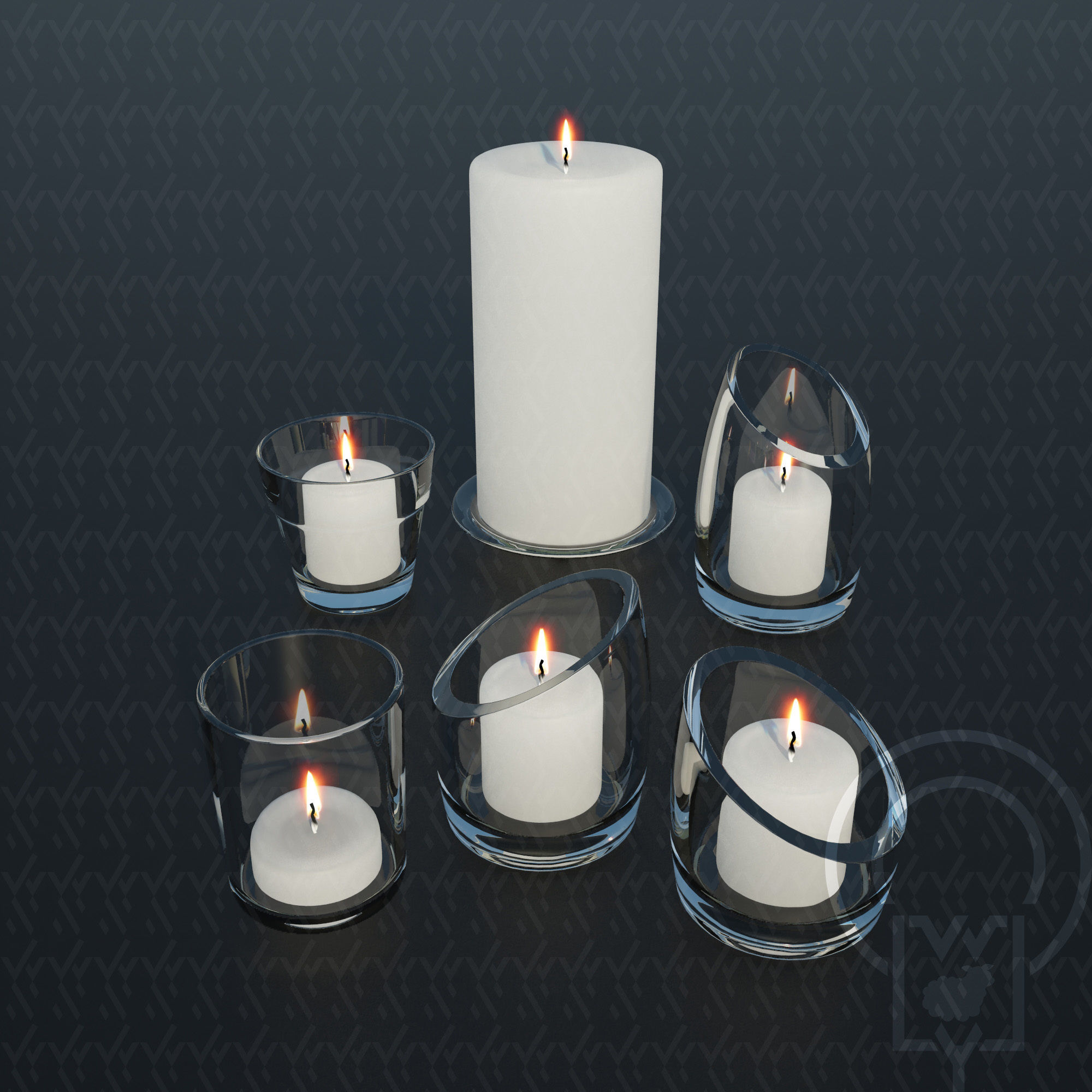 Glass candle holders Low-poly 3D model_6