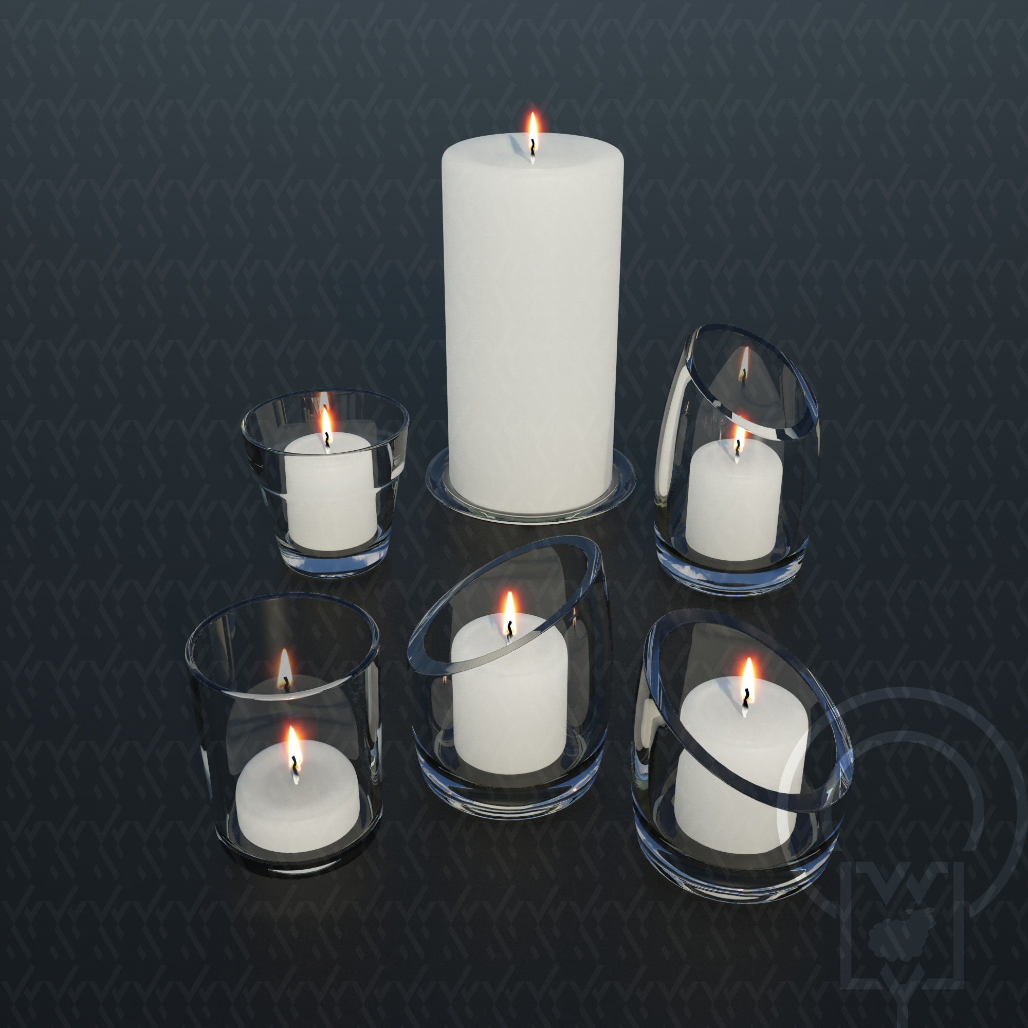 Glass candle holders Low-poly 3D model_5