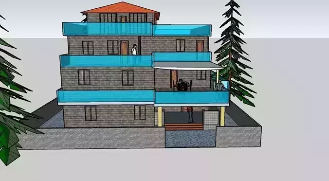 residential building 3d elevation Free low-poly 3D model