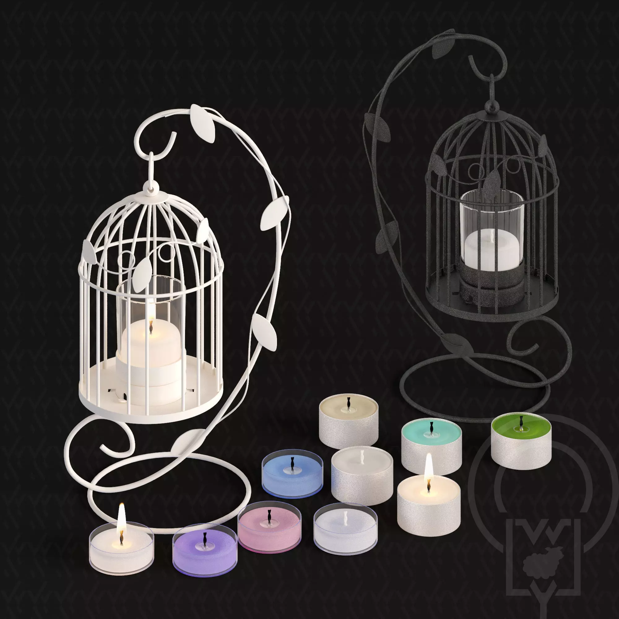 Tealight Lantern Stand Classic Birdcage 3D model_0