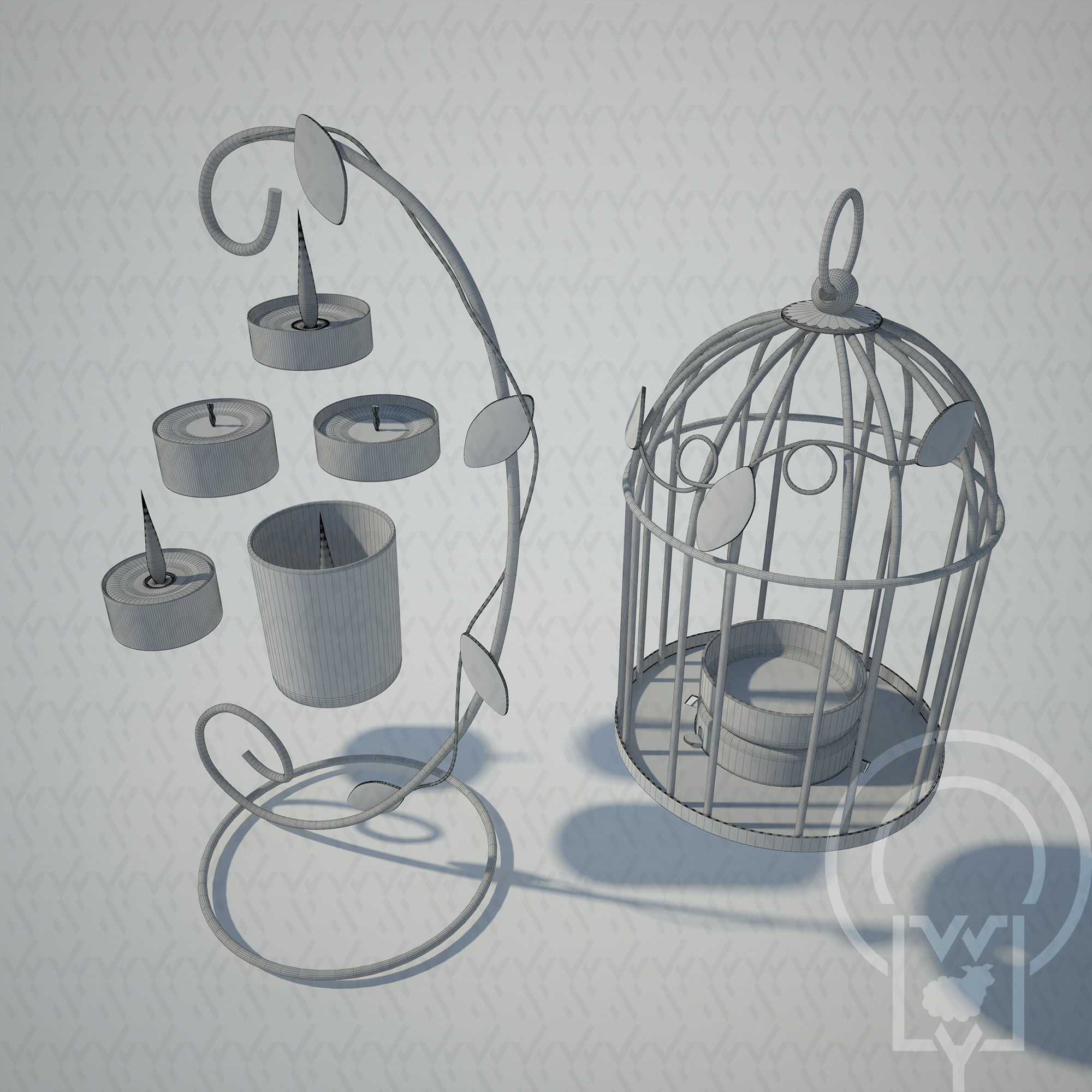 Tealight Lantern Stand Classic Birdcage 3D model_4
