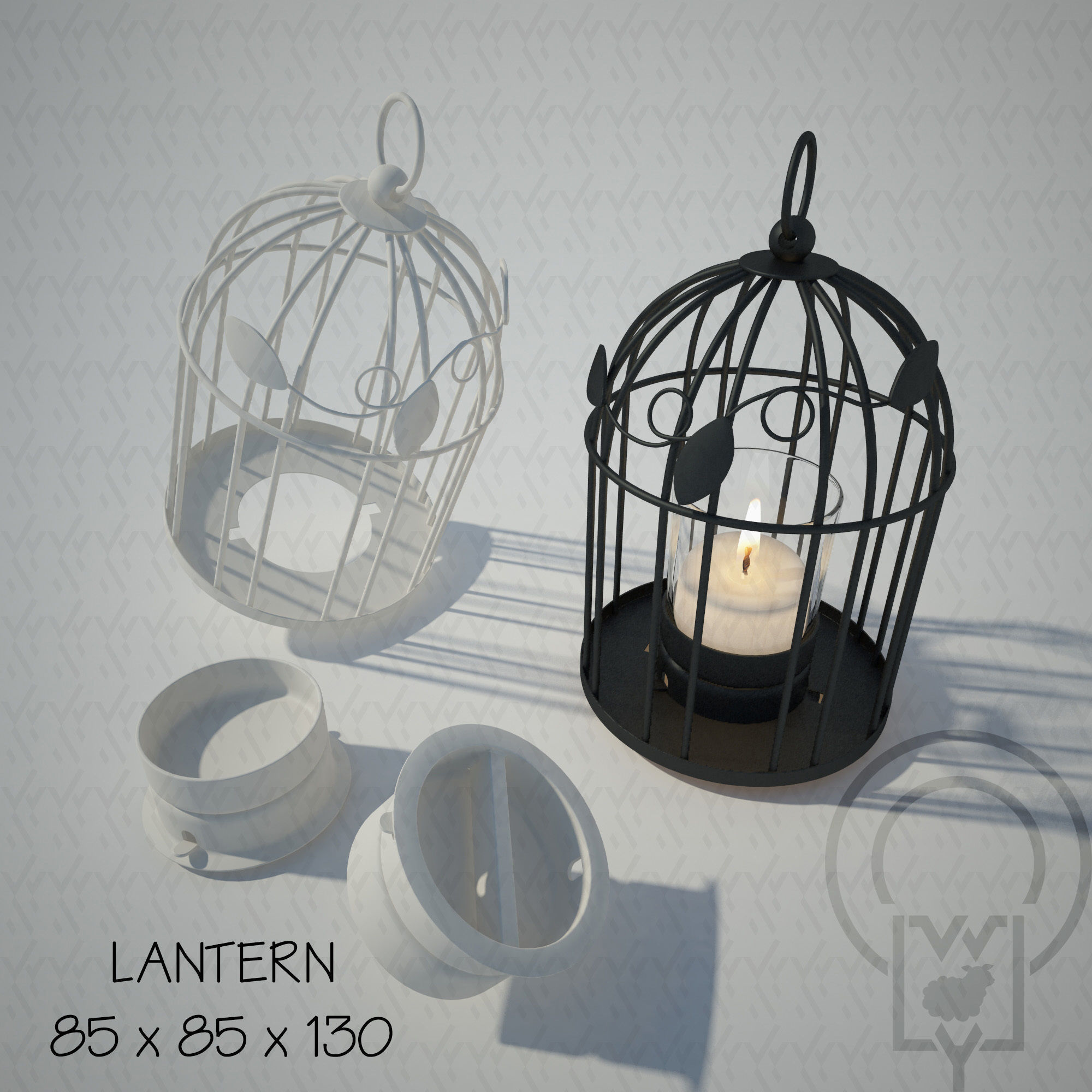 Tealight Lantern Stand Classic Birdcage 3D model_3