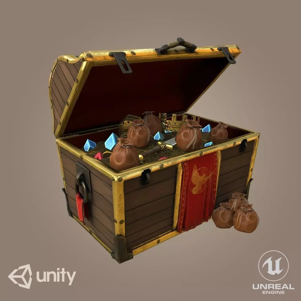 Pirate Treasure Chest Low-poly 3D model_0