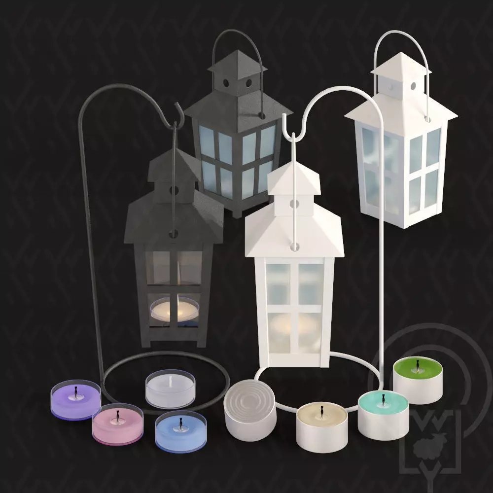 Tealight Lantern Stand Vintage lamp post 3D model_0