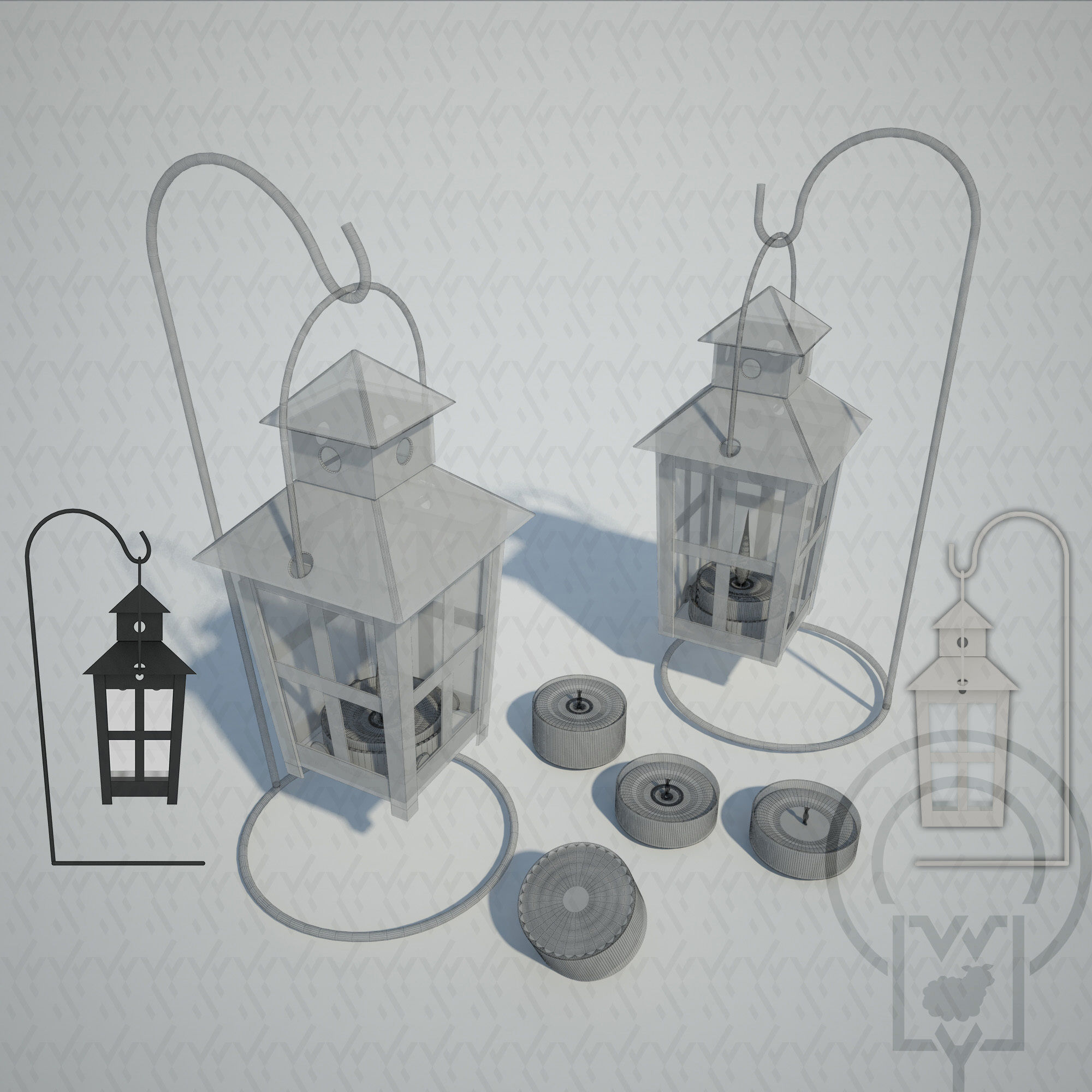 Tealight Lantern Stand Vintage lamp post 3D model_7