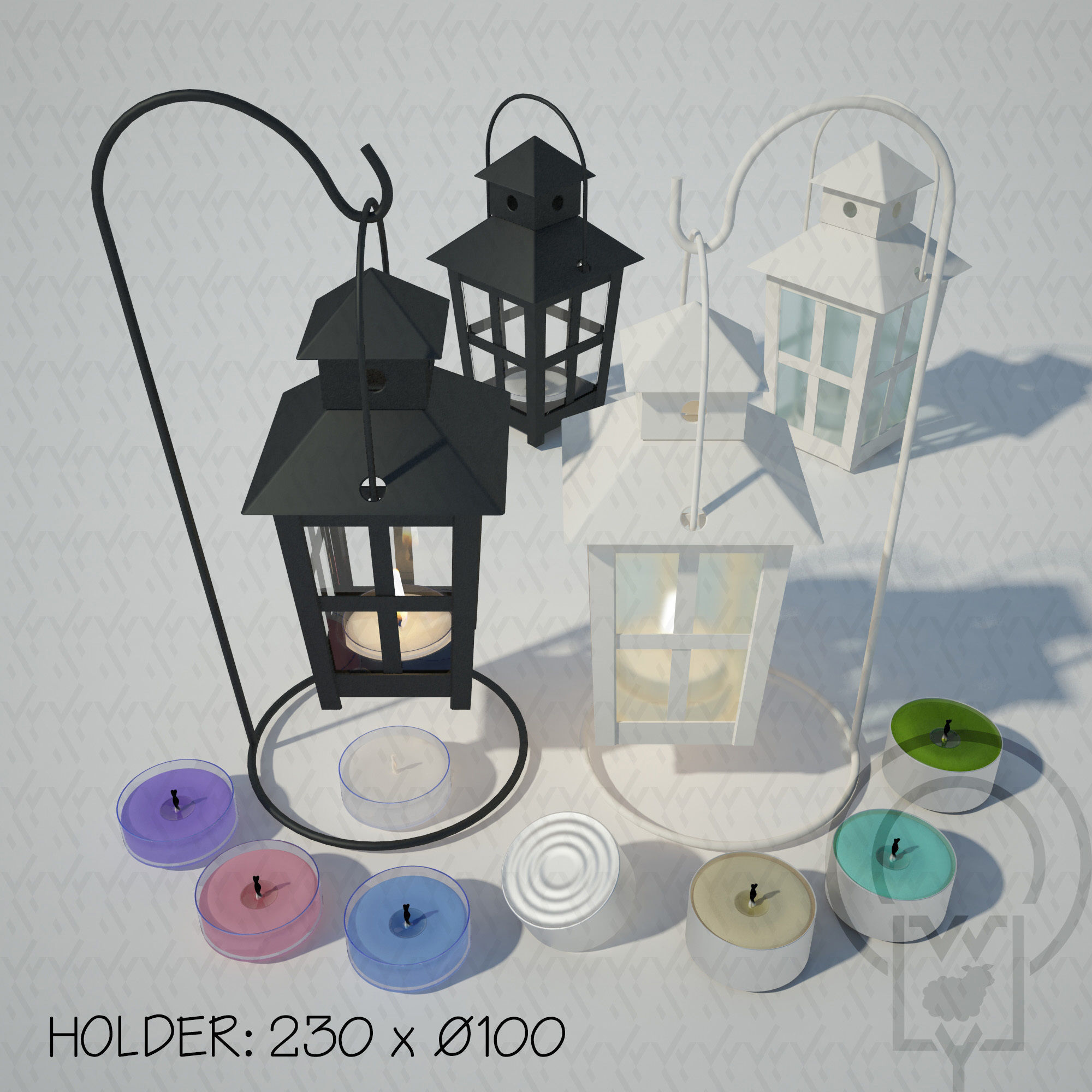 Tealight Lantern Stand Vintage lamp post 3D model_3