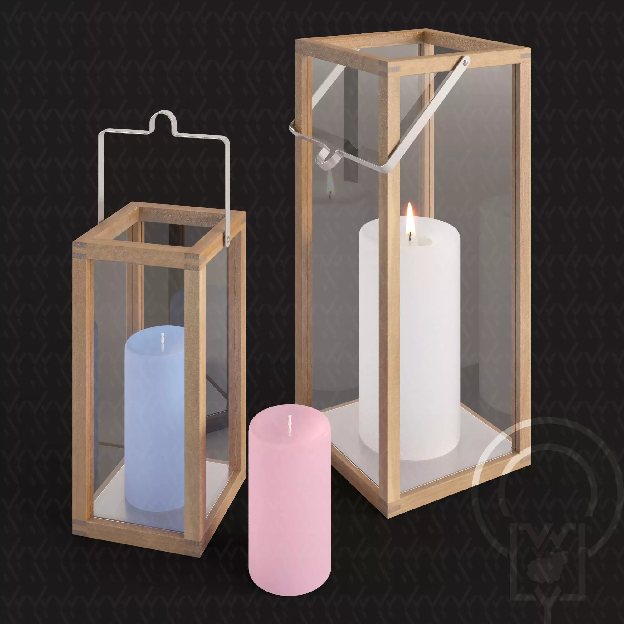 Crosby Lantern Glass lantern case candles Low-poly 3D model_0