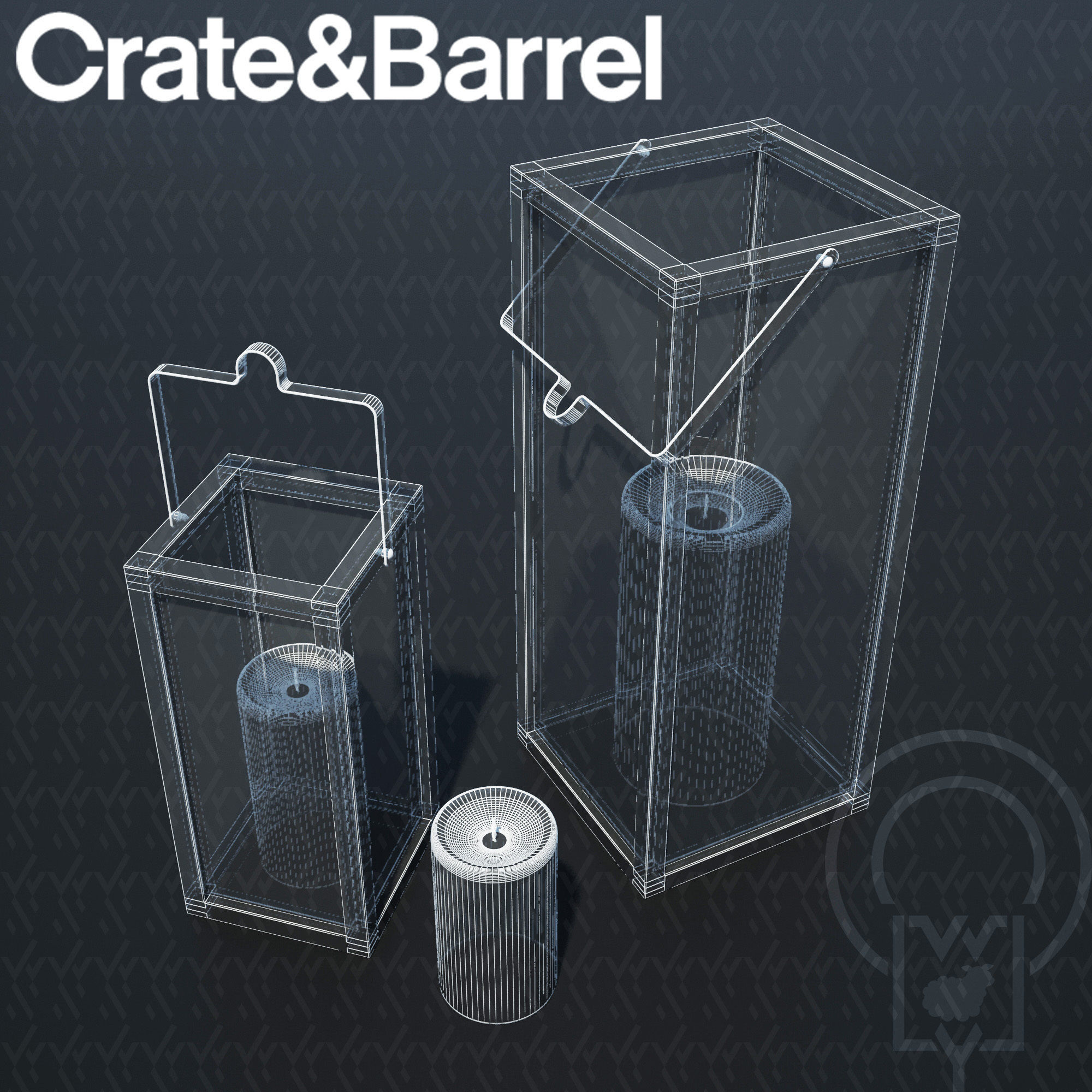 Crosby Lantern Glass lantern case candles Low-poly 3D model_10