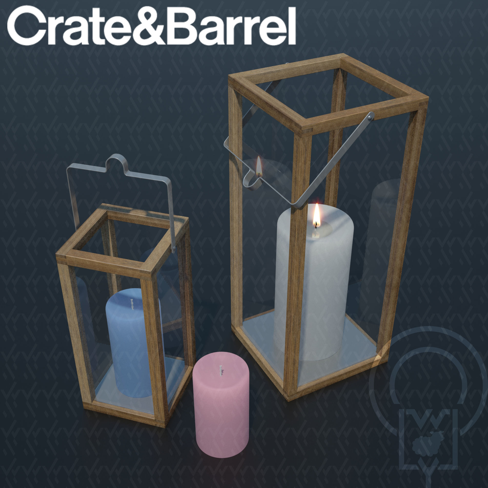 Crosby Lantern Glass lantern case candles Low-poly 3D model_3