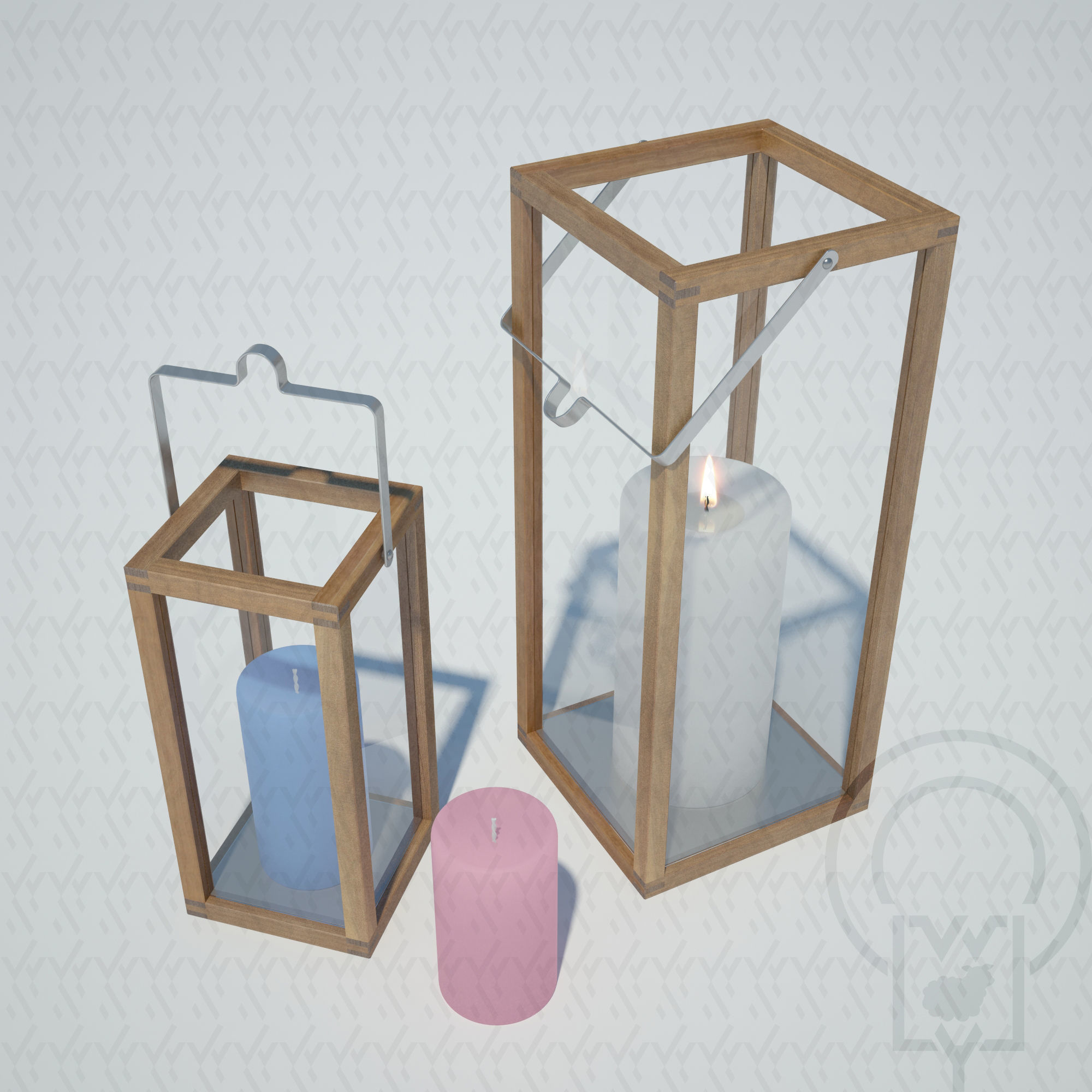 Crosby Lantern Glass lantern case candles Low-poly 3D model_2