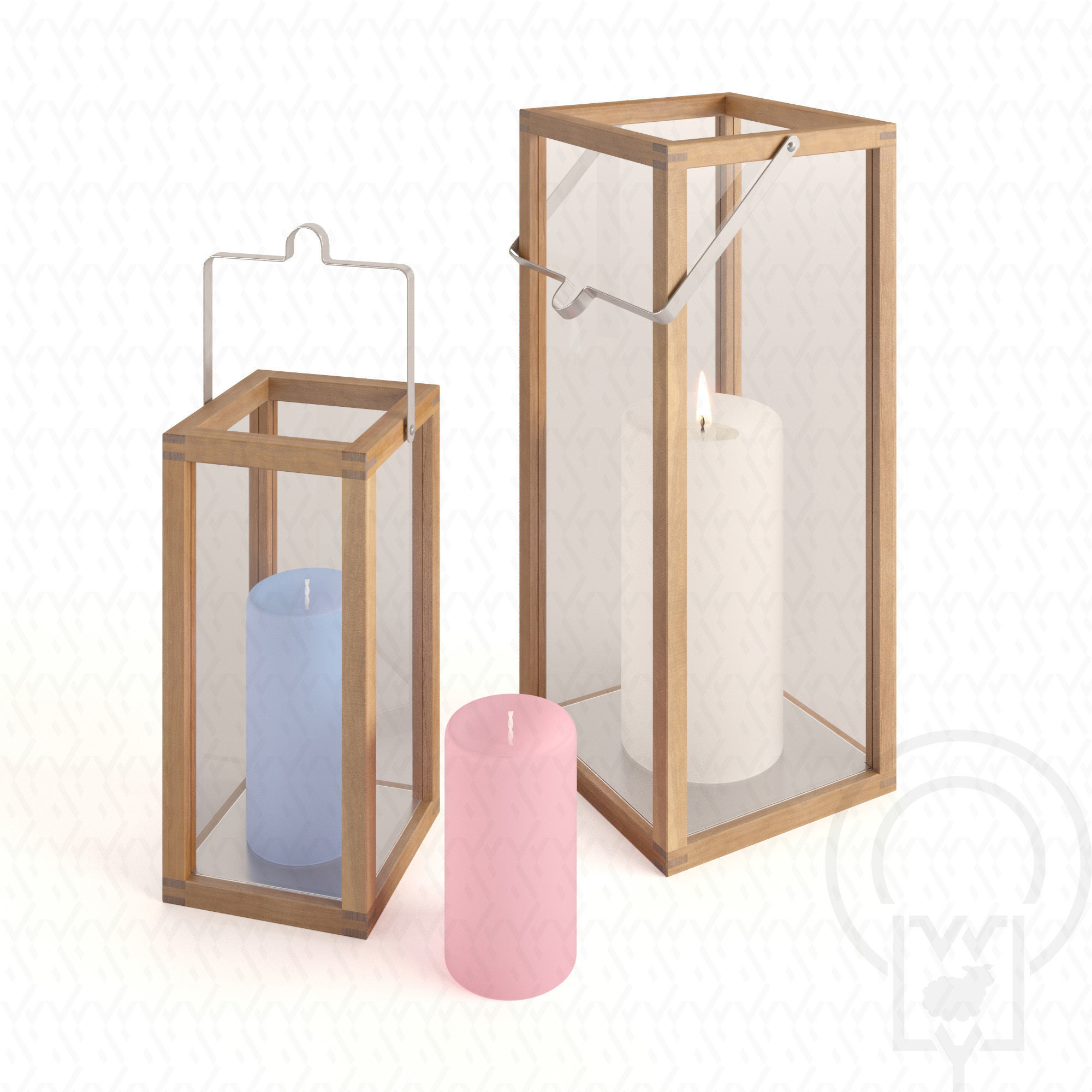 Crosby Lantern Glass lantern case candles Low-poly 3D model_1