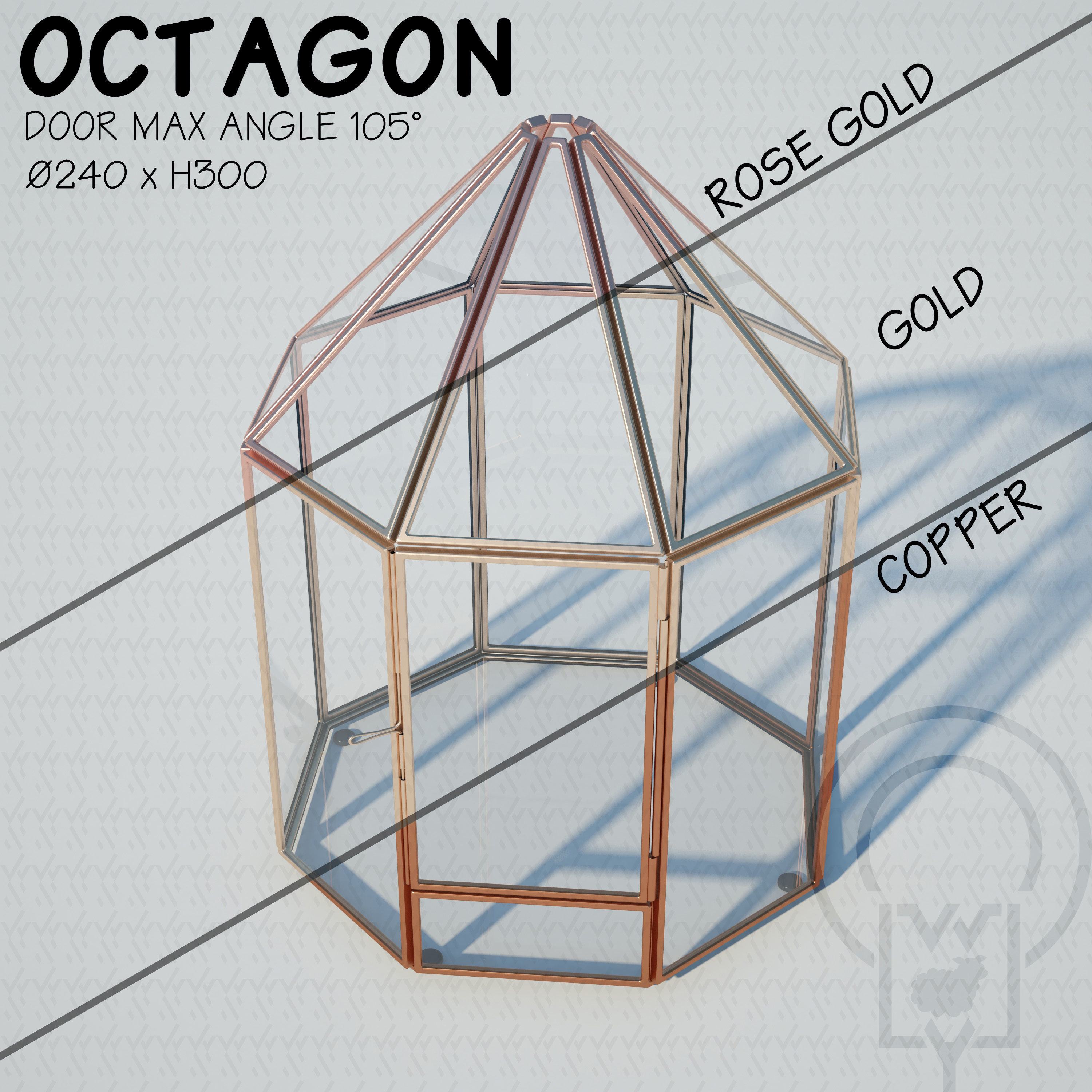 Glass tabletop gazebo Octagon Terrarium 3D model_16
