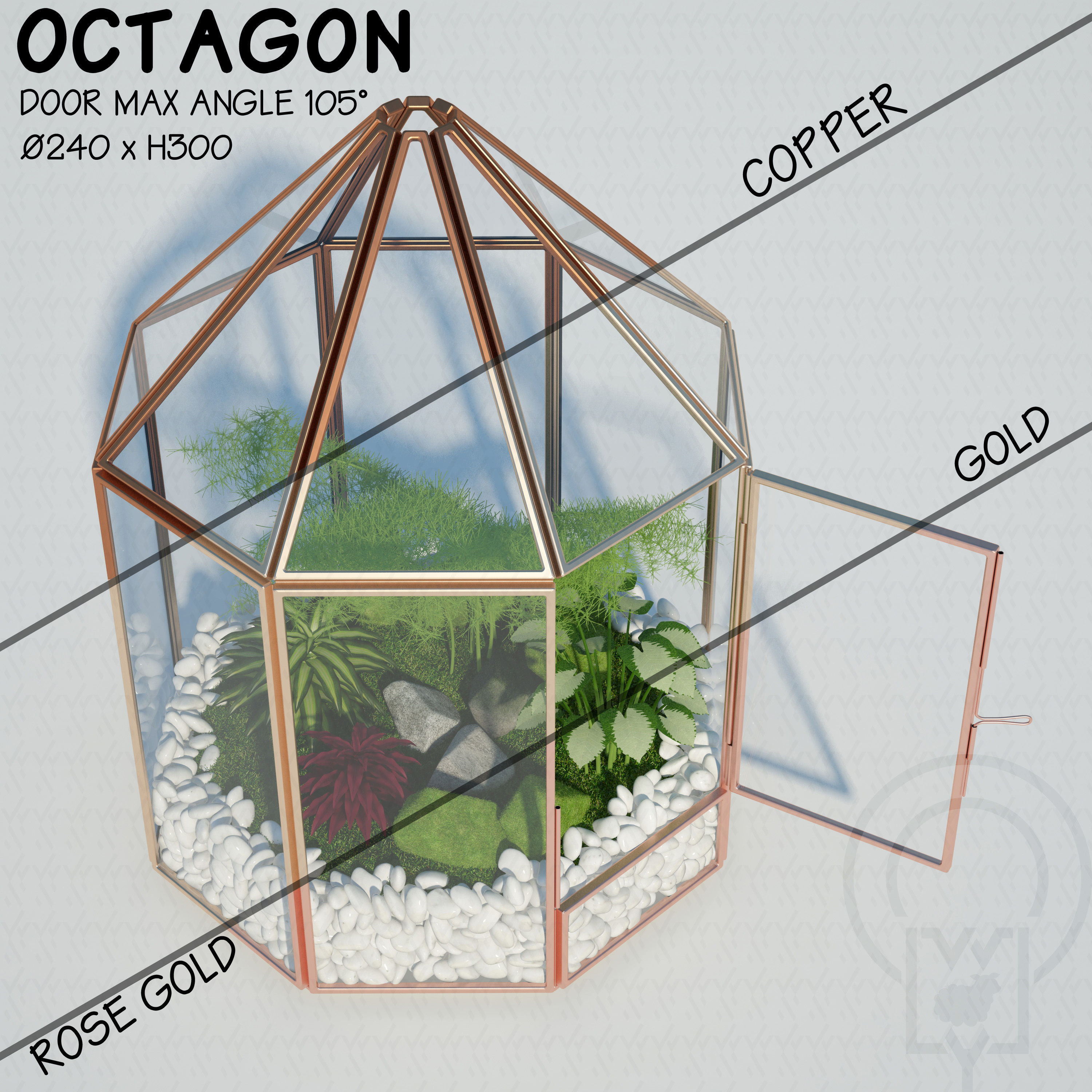 Glass tabletop gazebo Octagon Terrarium 3D model_1