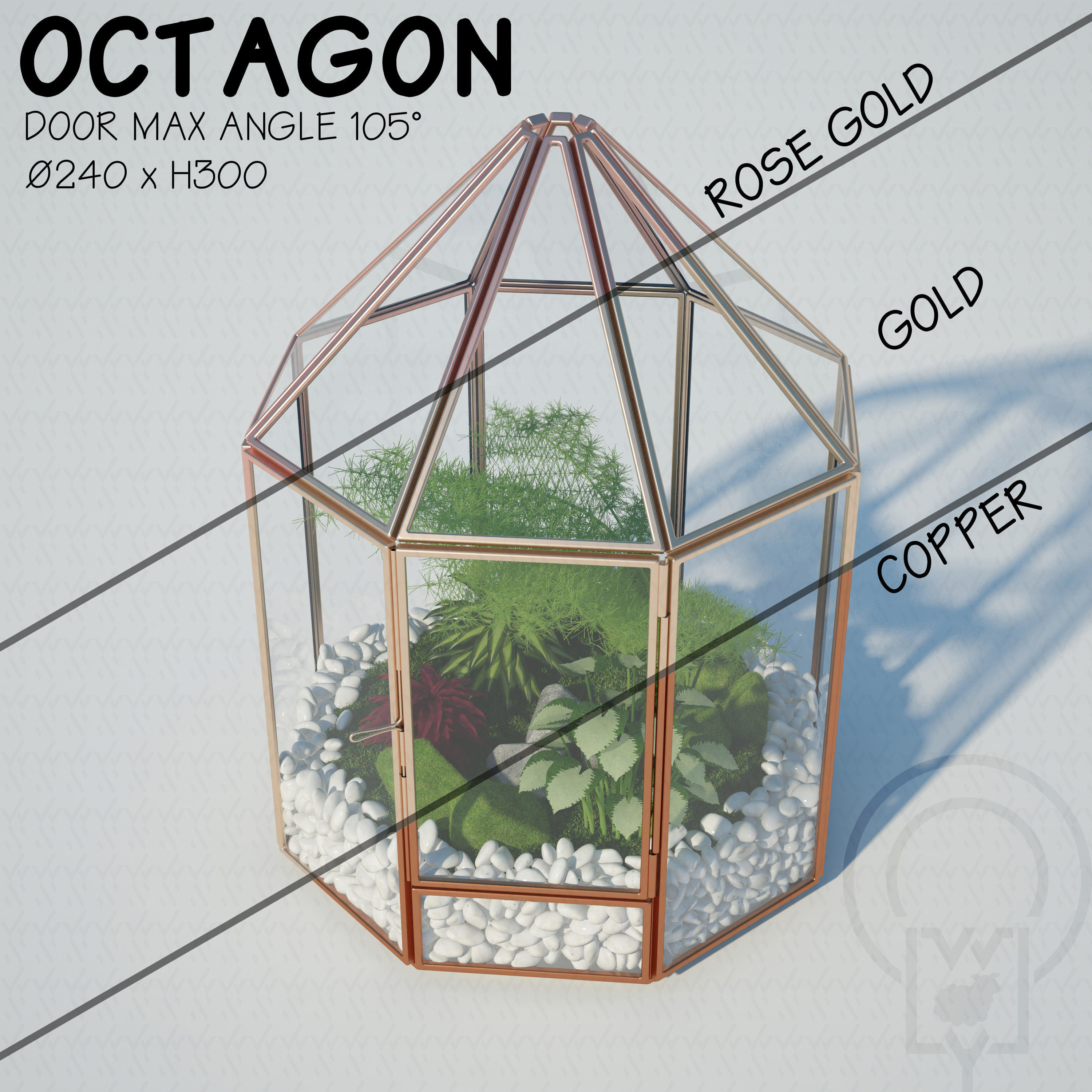 Glass tabletop gazebo Octagon Terrarium 3D model_2