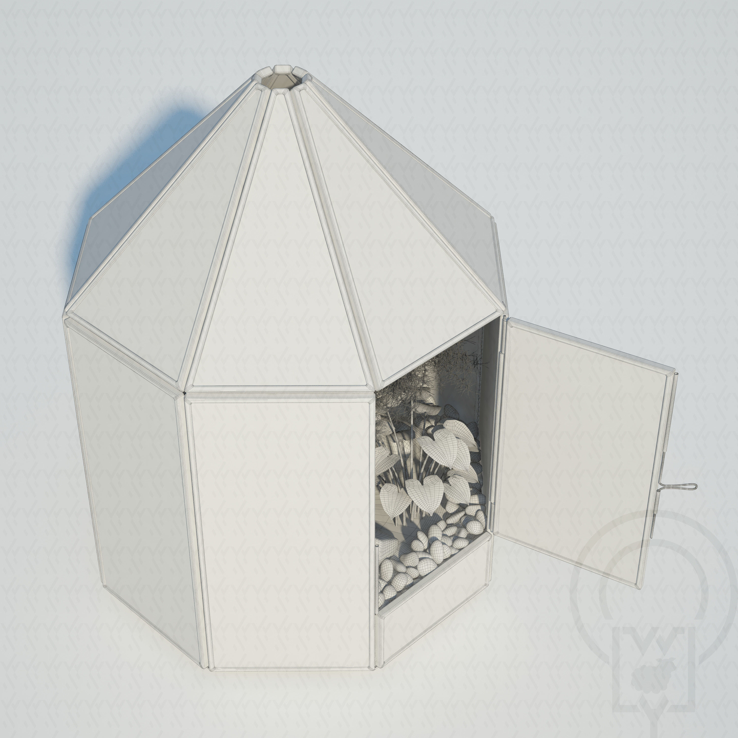 Glass tabletop gazebo Octagon Terrarium 3D model_4