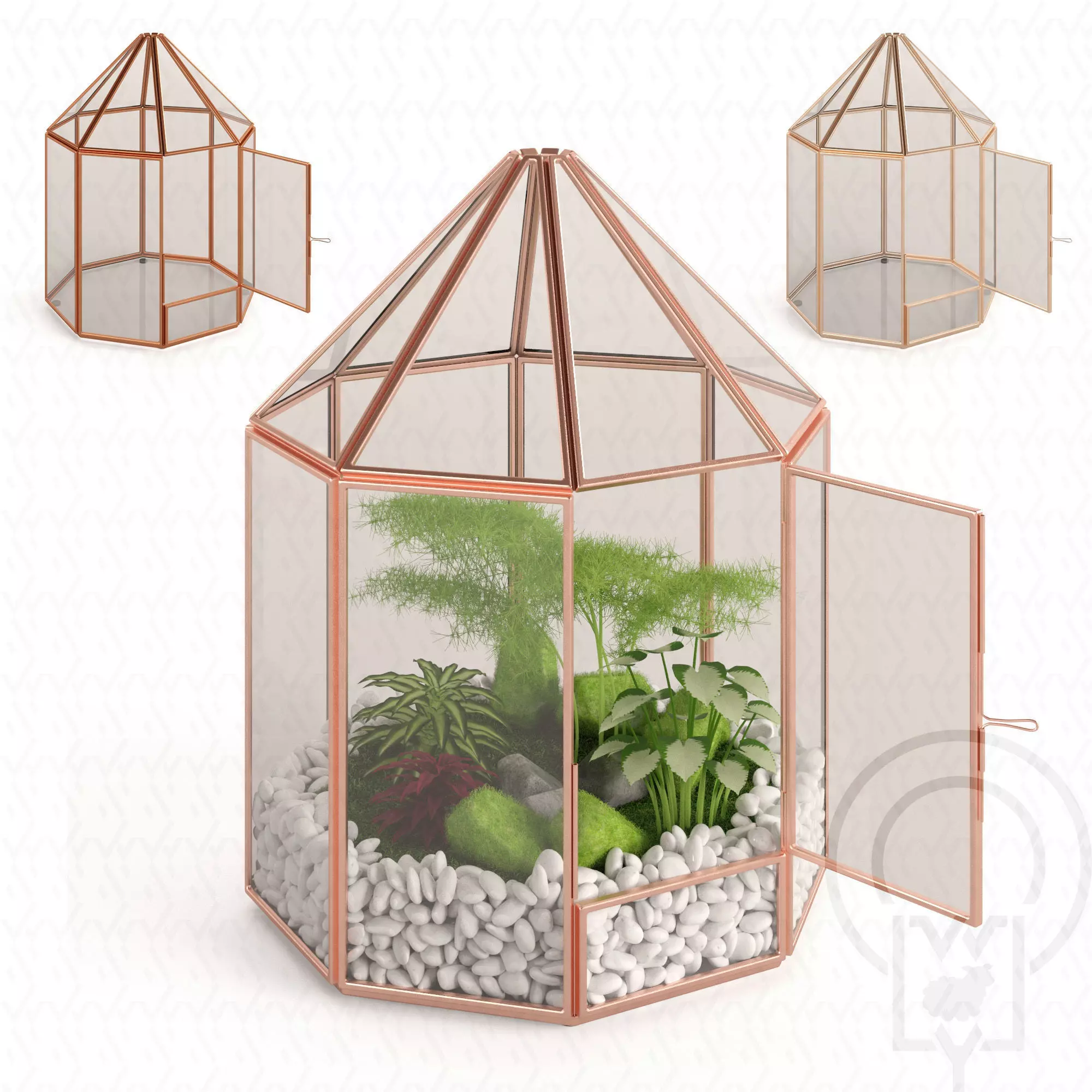 Glass tabletop gazebo Octagon Terrarium 3D model_0